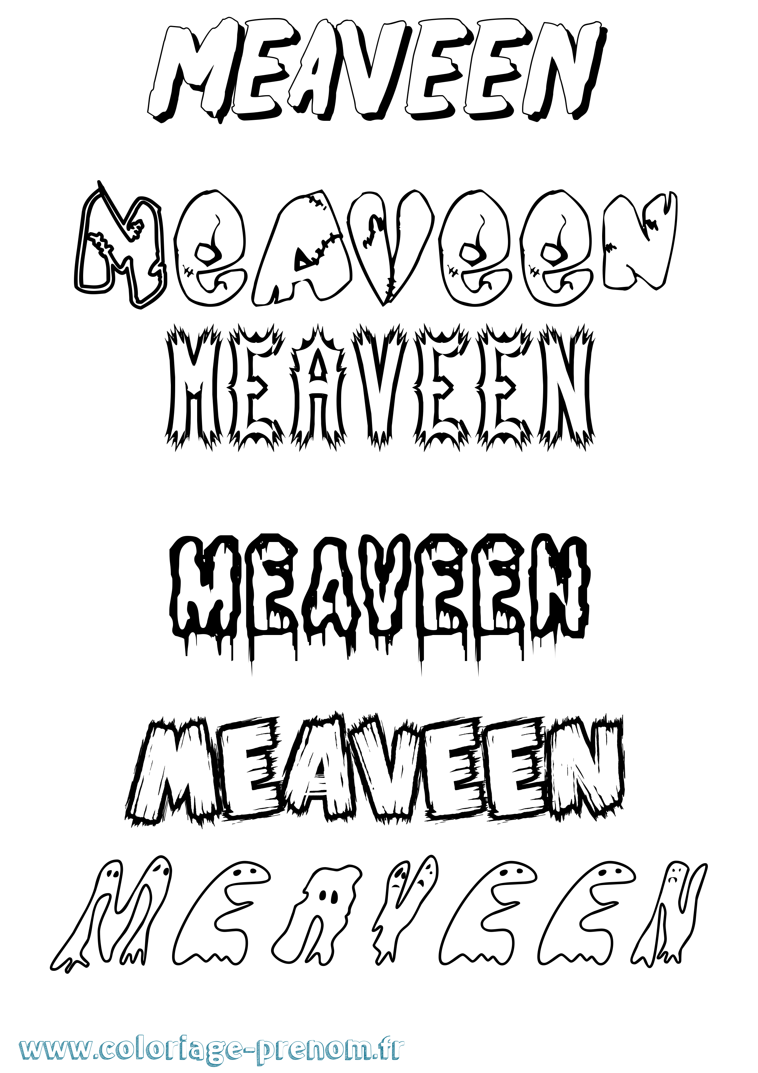 Coloriage prénom Meaveen Frisson