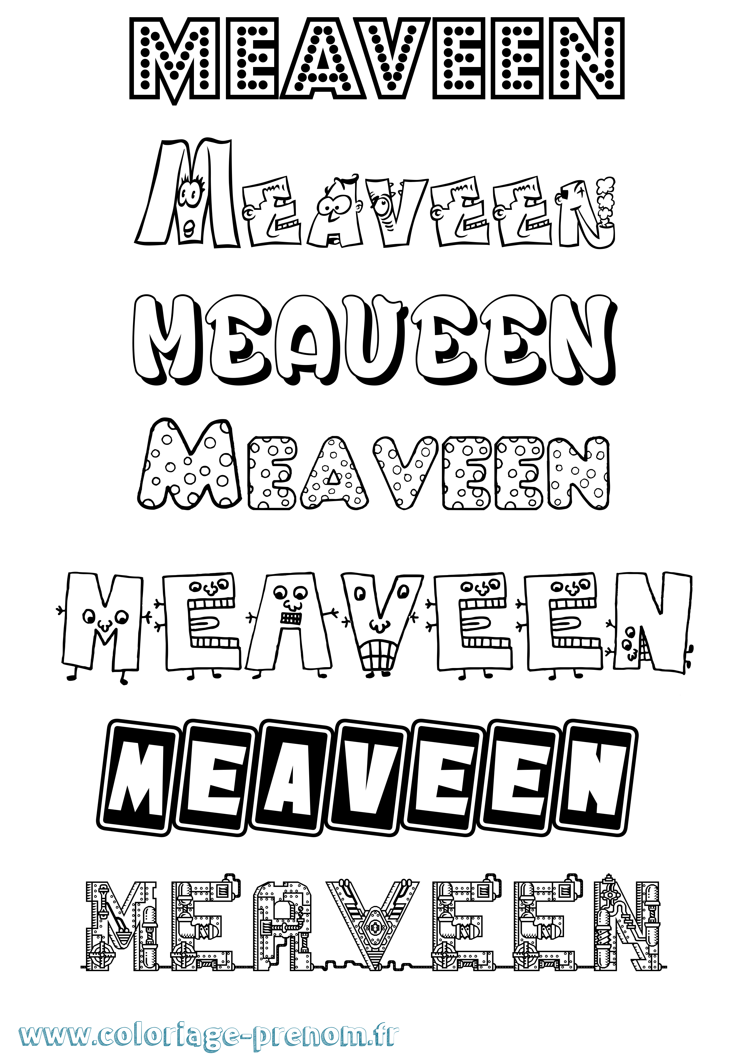 Coloriage prénom Meaveen Fun
