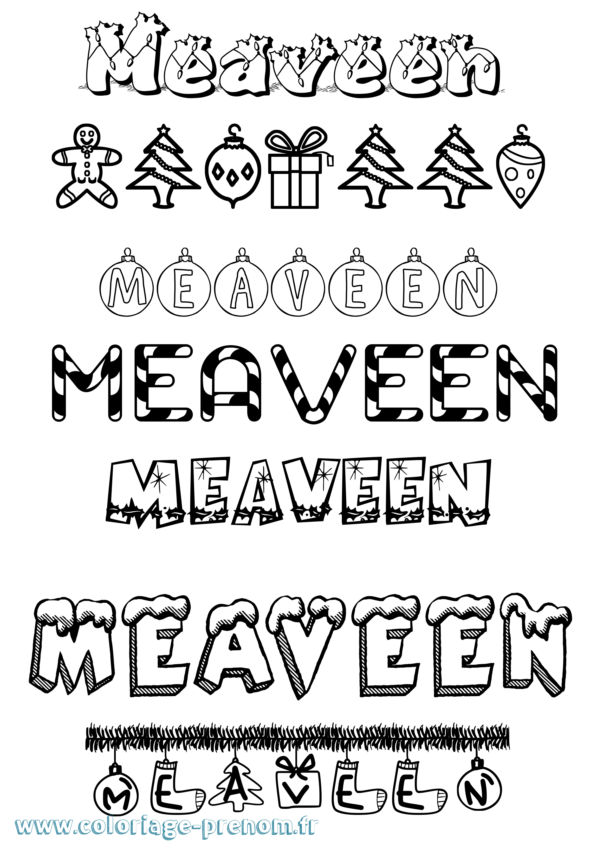 Coloriage prénom Meaveen Noël