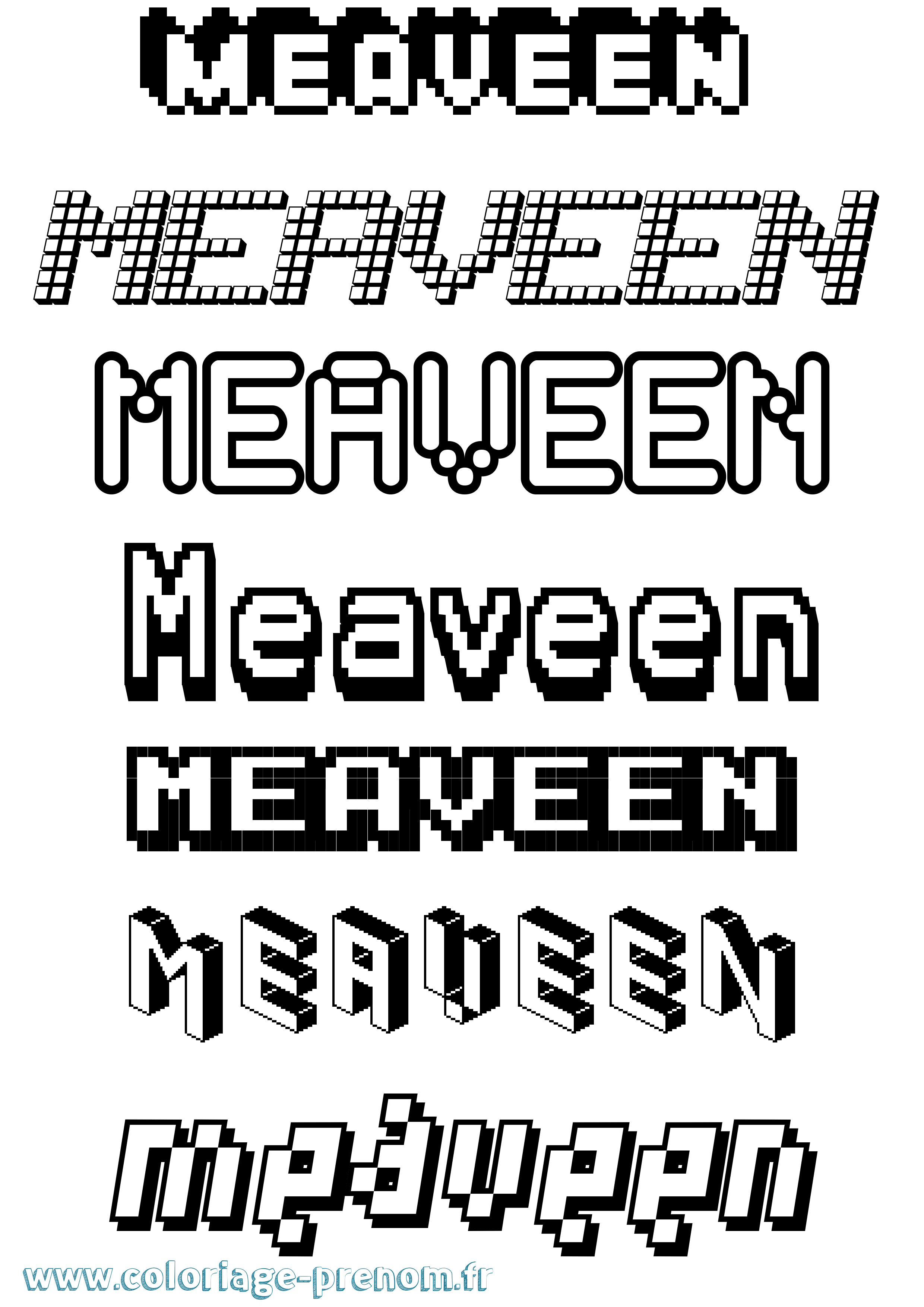 Coloriage prénom Meaveen Pixel