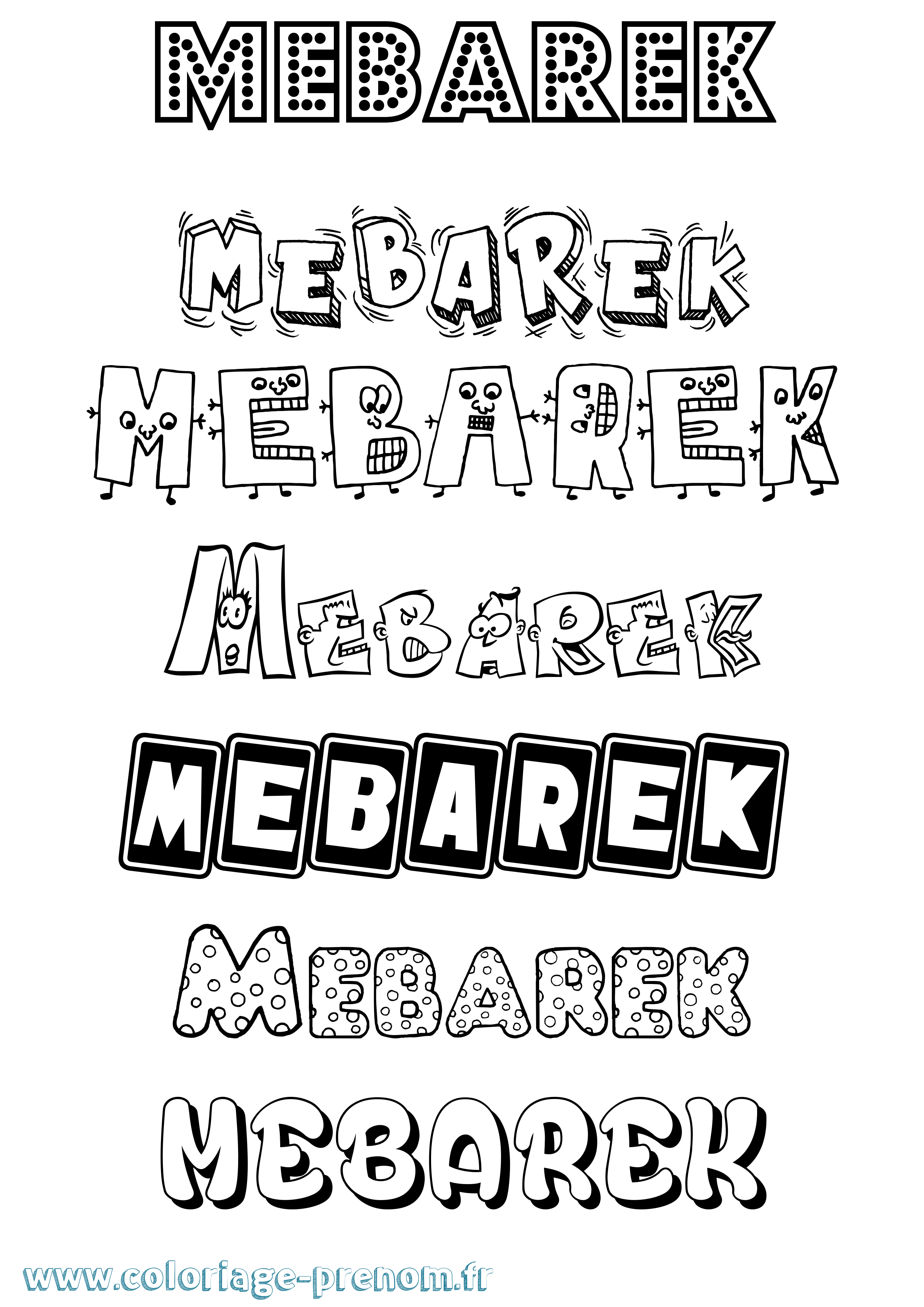 Coloriage prénom Mebarek Fun
