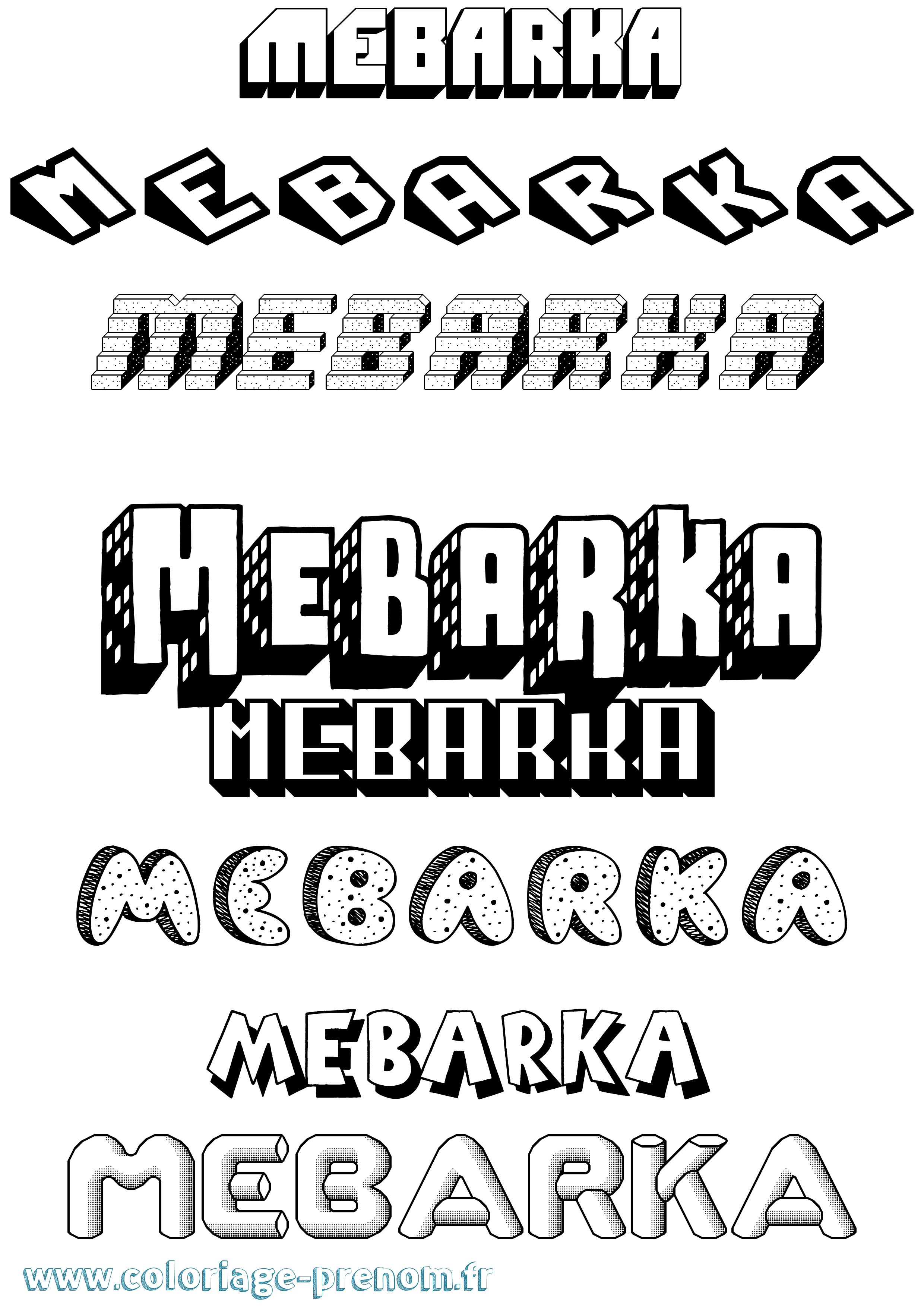 Coloriage prénom Mebarka Effet 3D