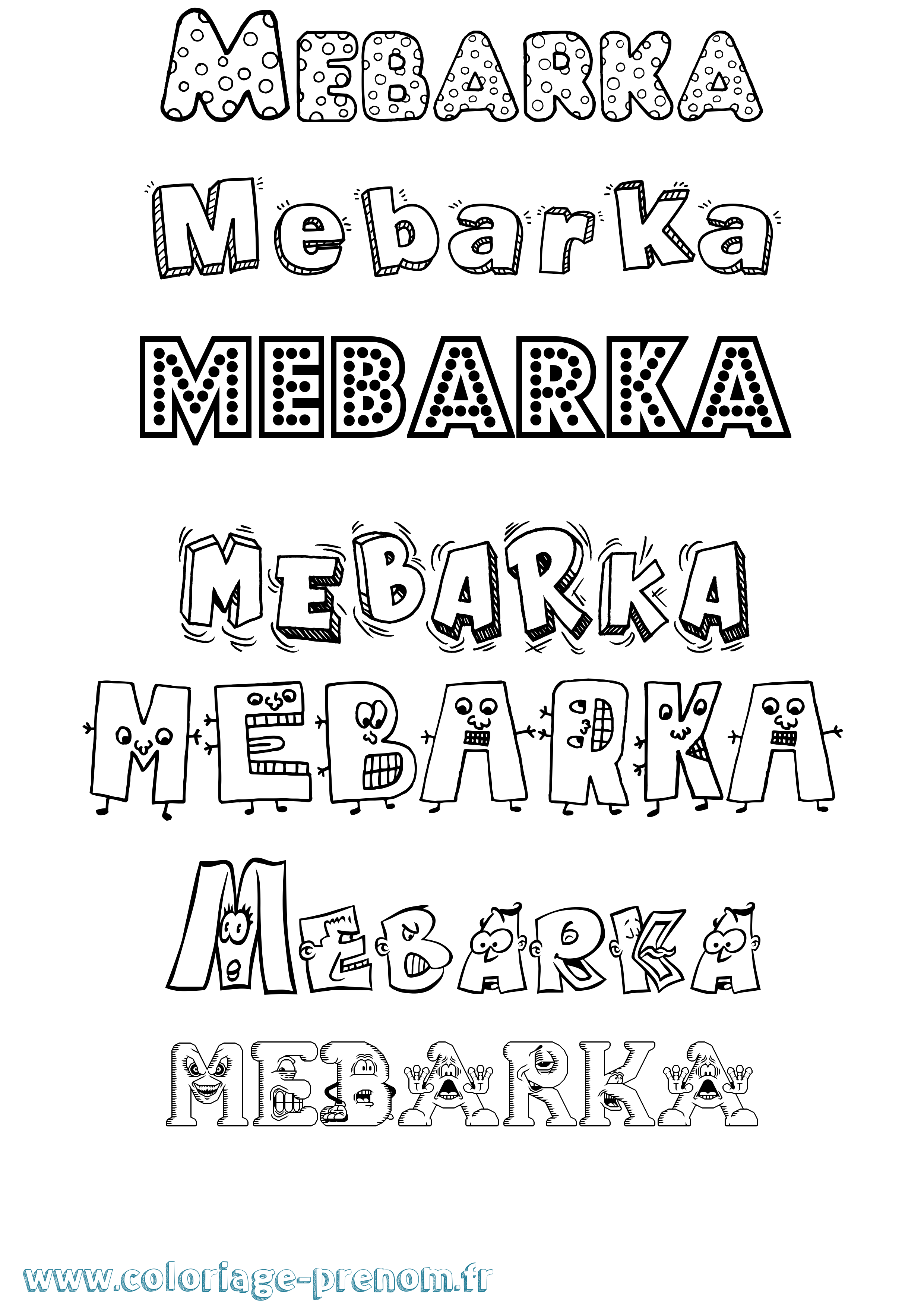 Coloriage prénom Mebarka Fun