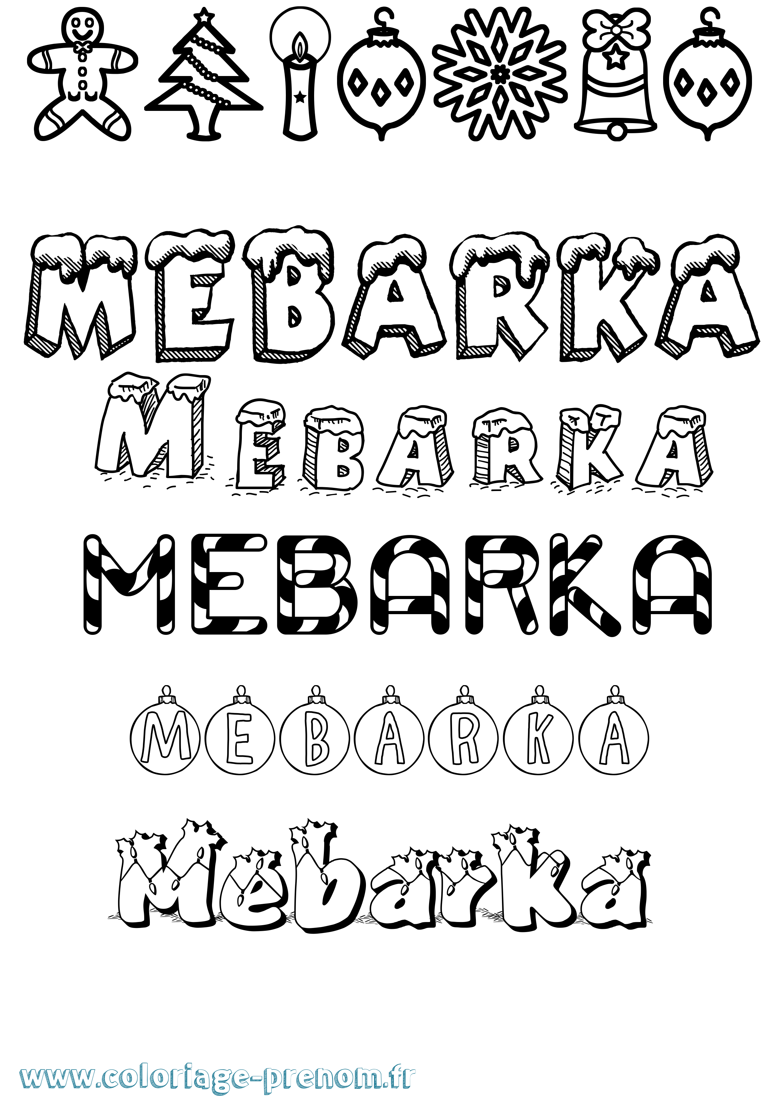 Coloriage prénom Mebarka Noël