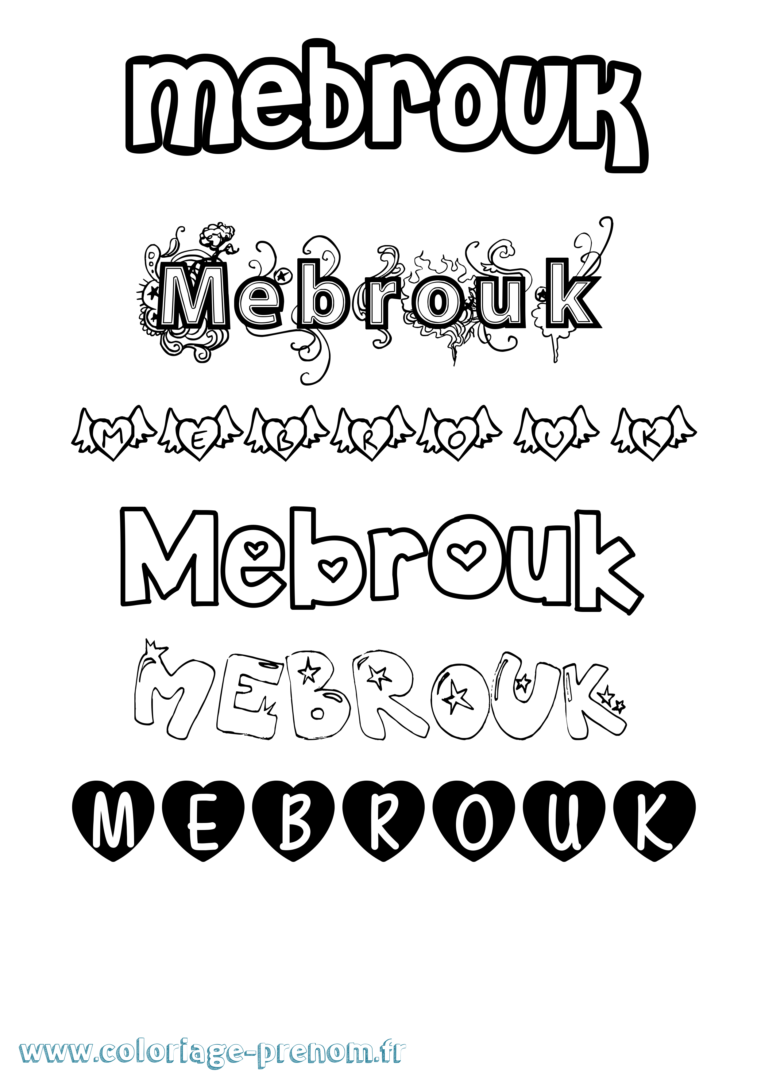 Coloriage prénom Mebrouk Girly