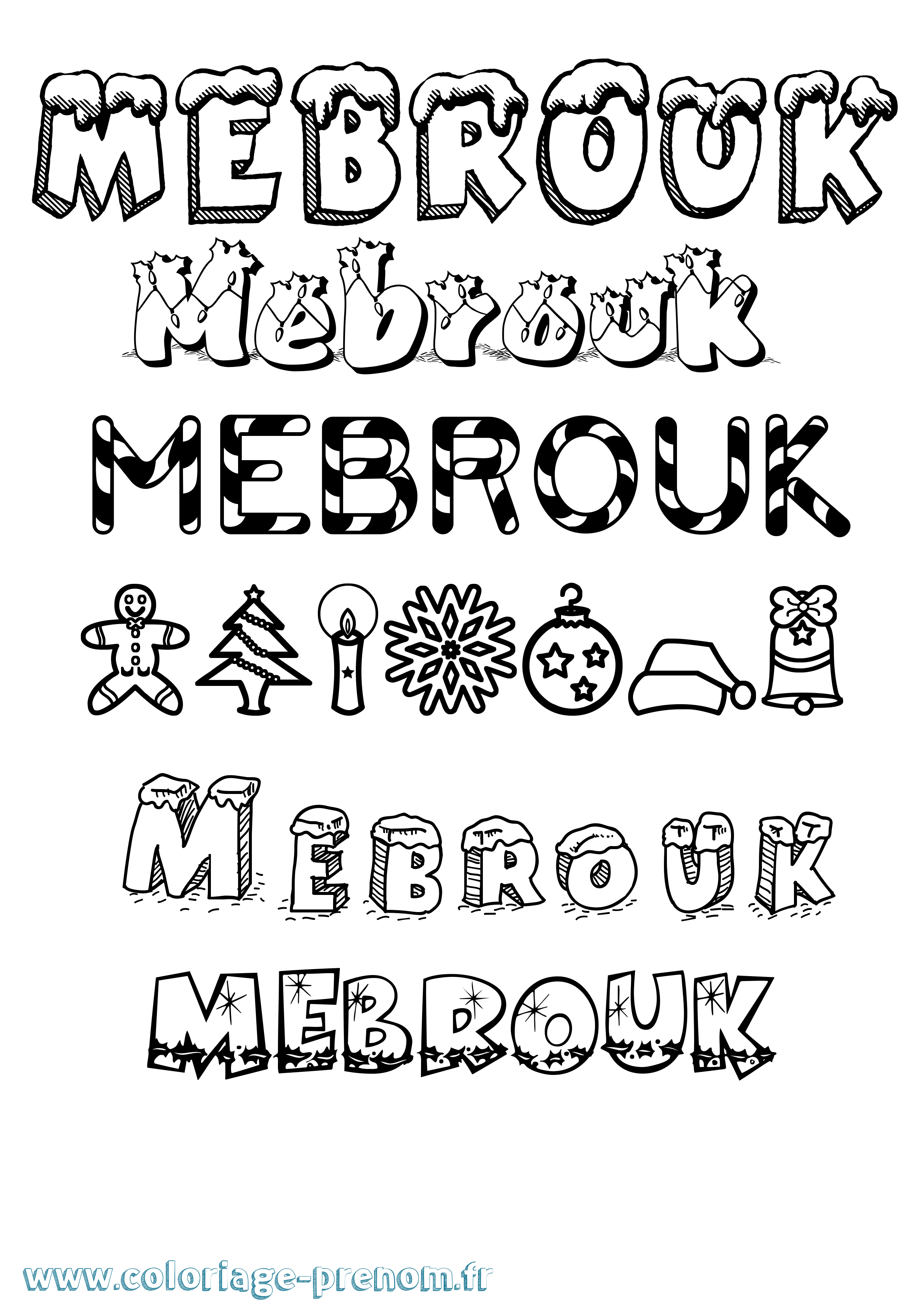 Coloriage prénom Mebrouk Noël