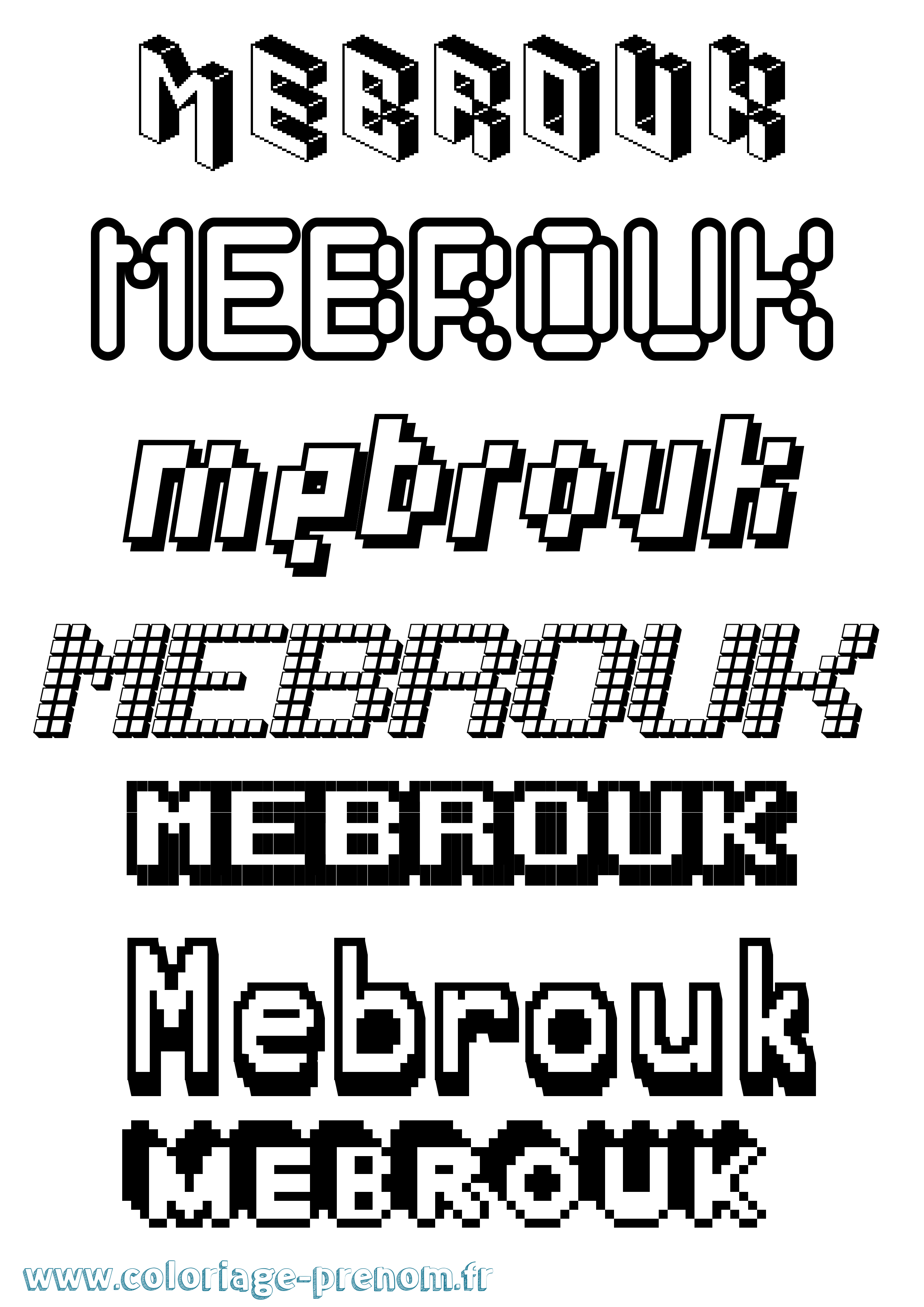 Coloriage prénom Mebrouk Pixel