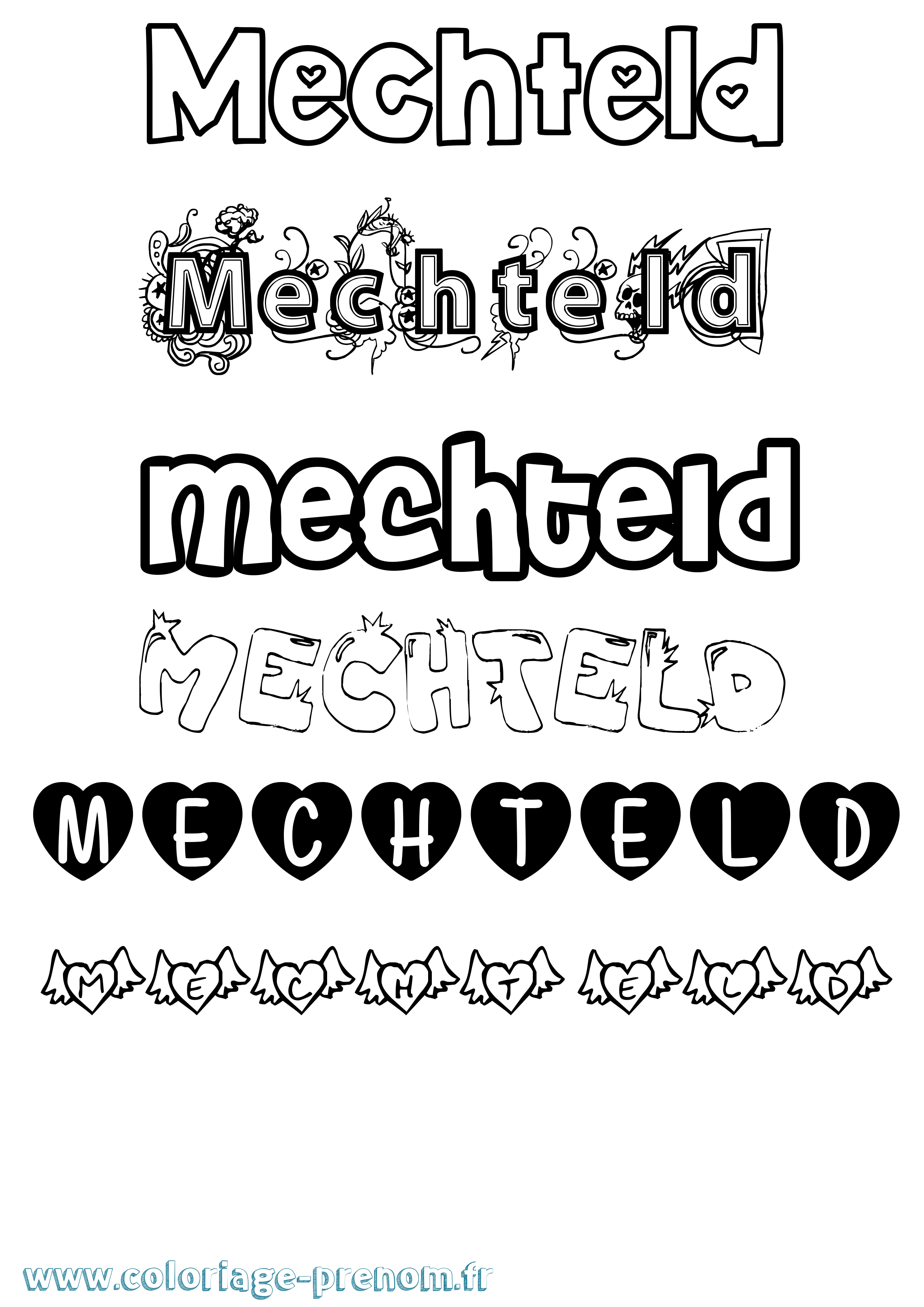 Coloriage prénom Mechteld Girly