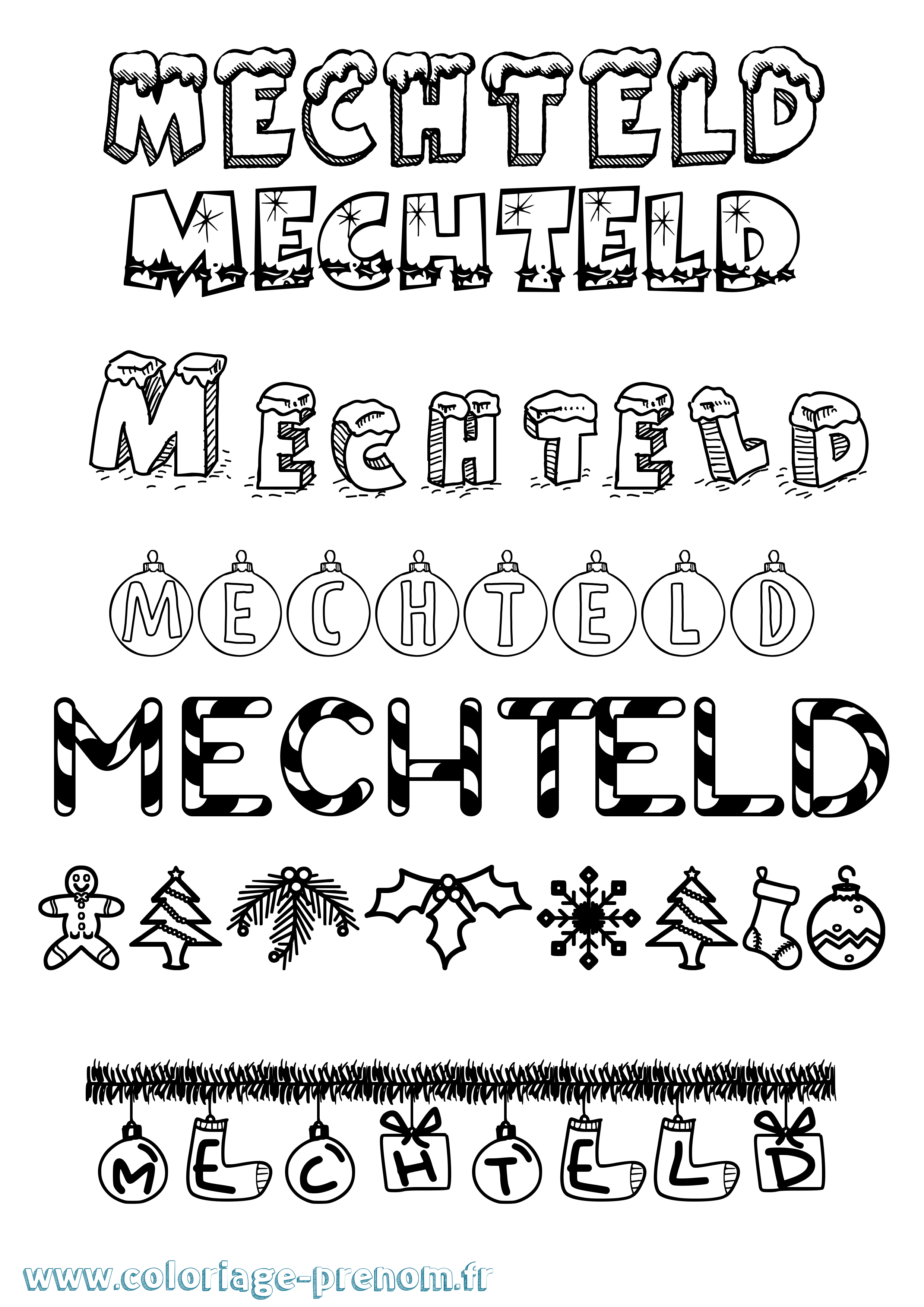 Coloriage prénom Mechteld Noël