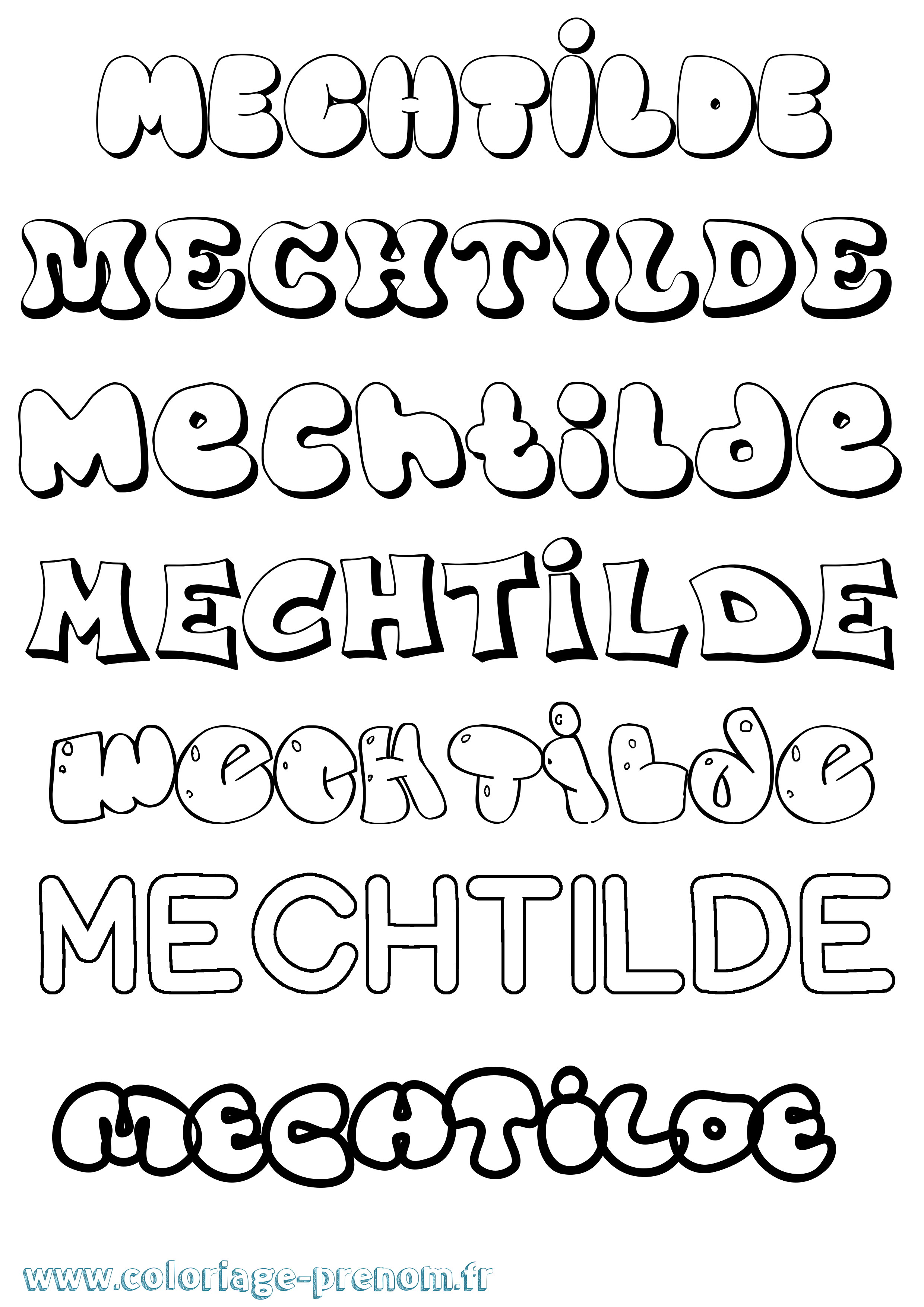 Coloriage prénom Mechtilde Bubble