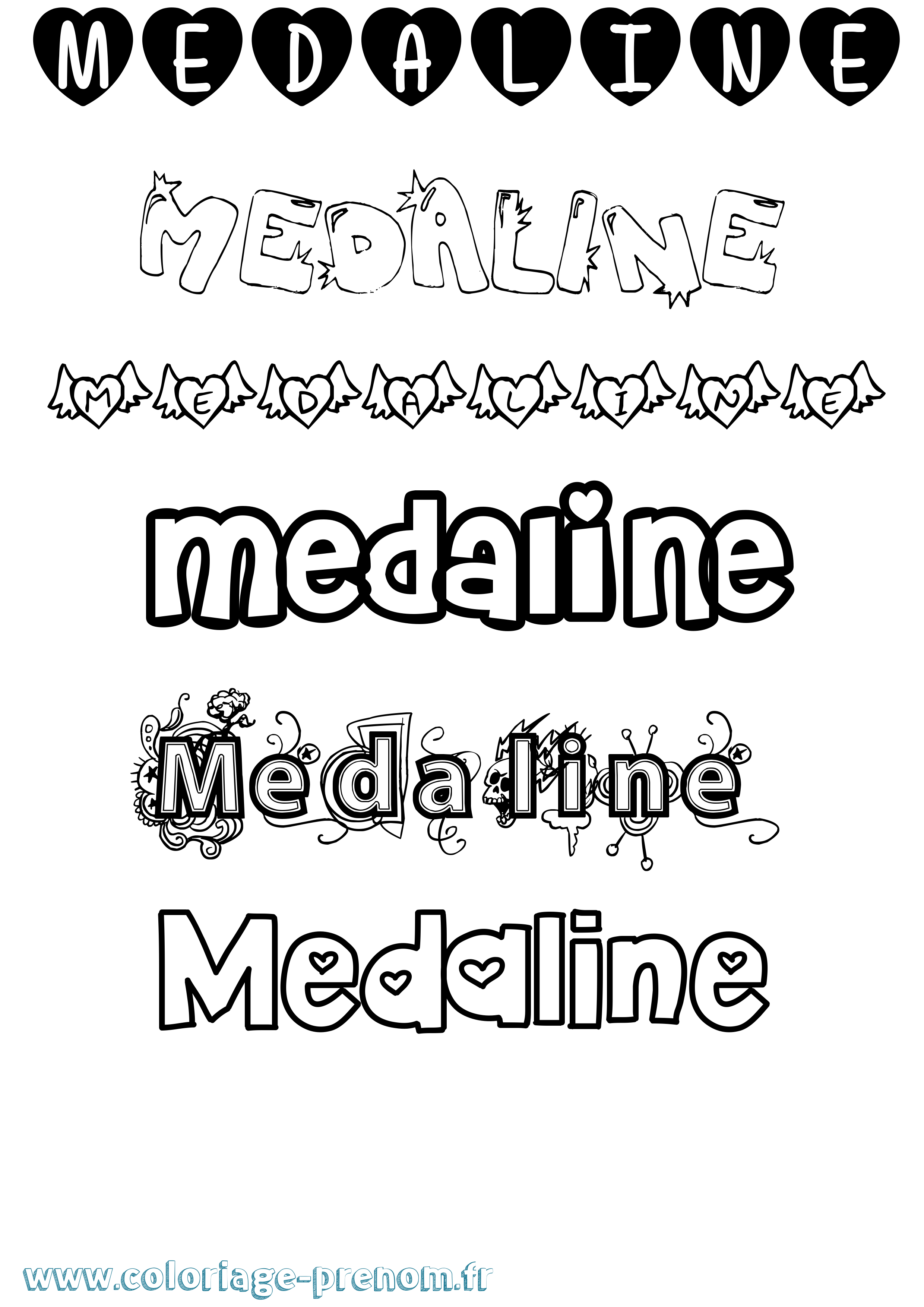 Coloriage Medaline Girly Coloriage prénom Medaline Girly