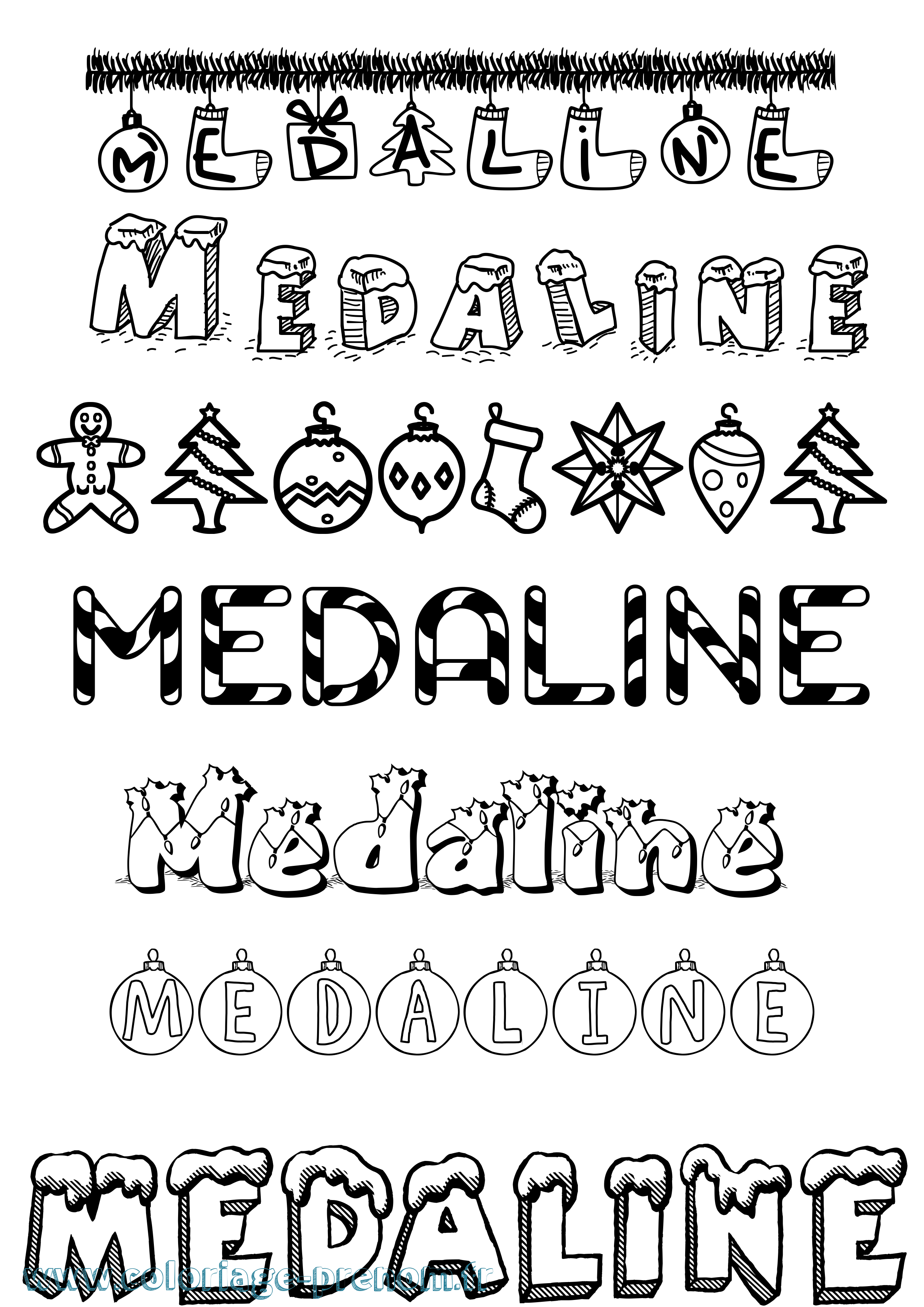 Coloriage Medaline Noël Coloriage prénom Medaline Noël