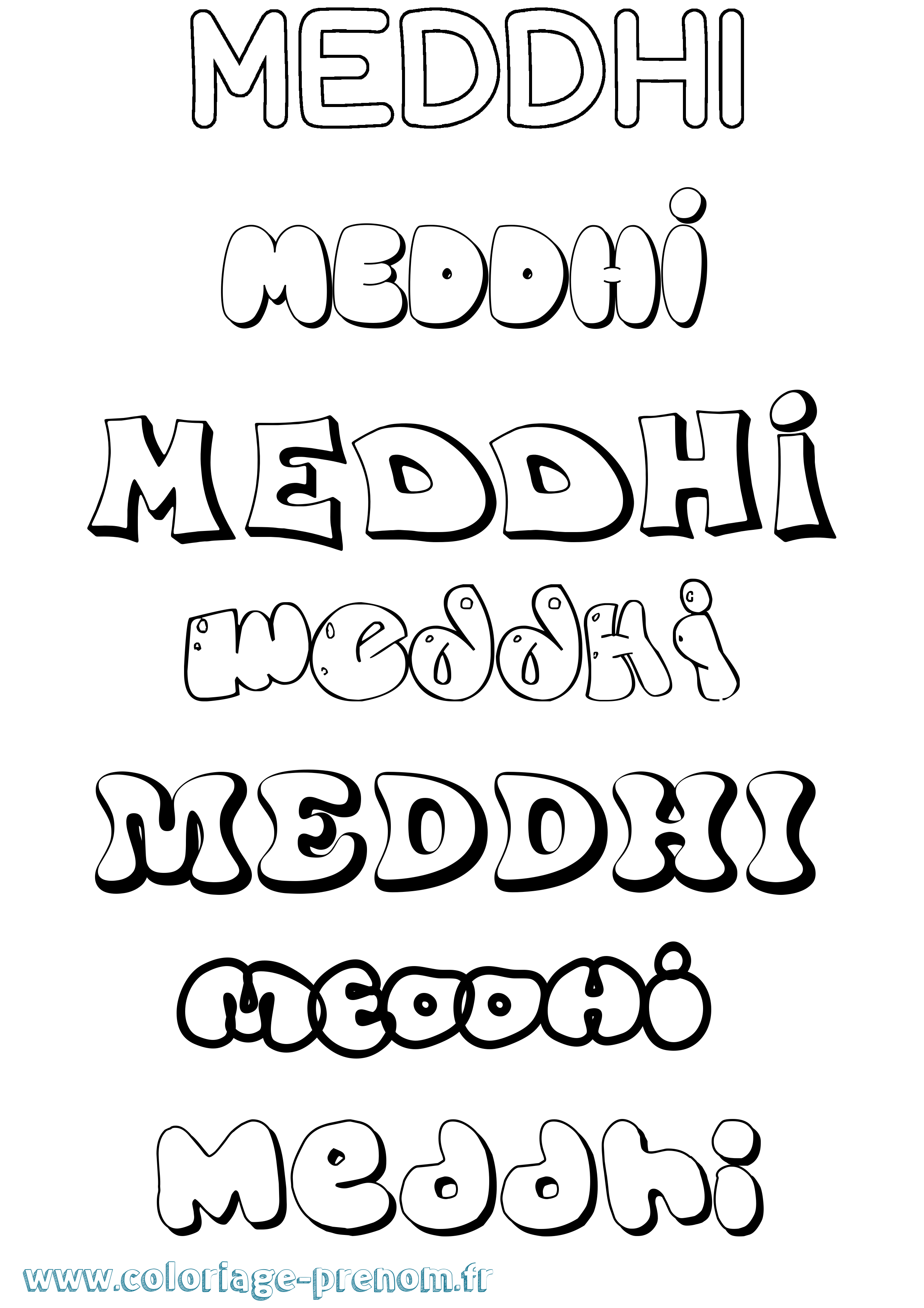 Coloriage prénom Meddhi Bubble