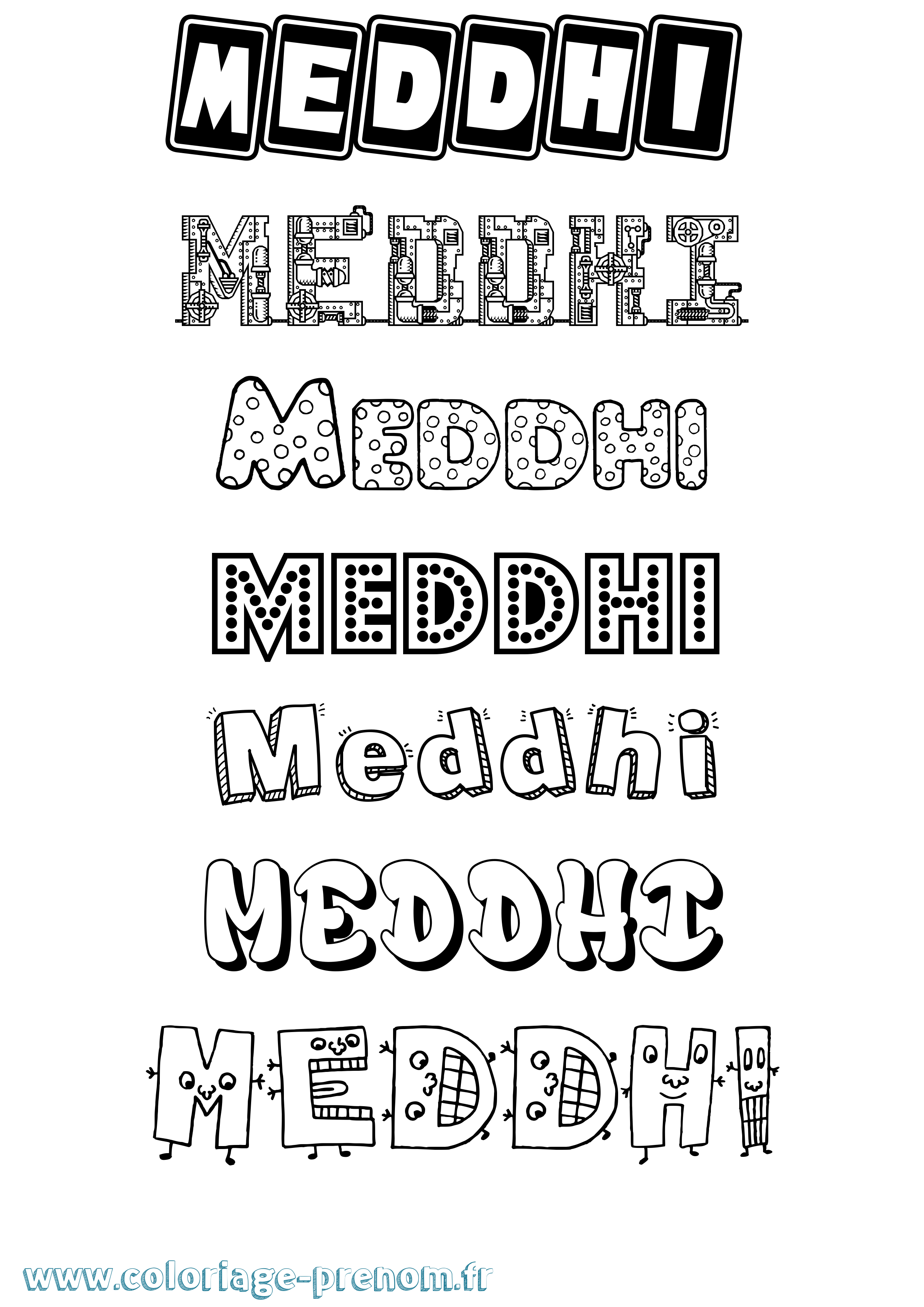 Coloriage prénom Meddhi Fun