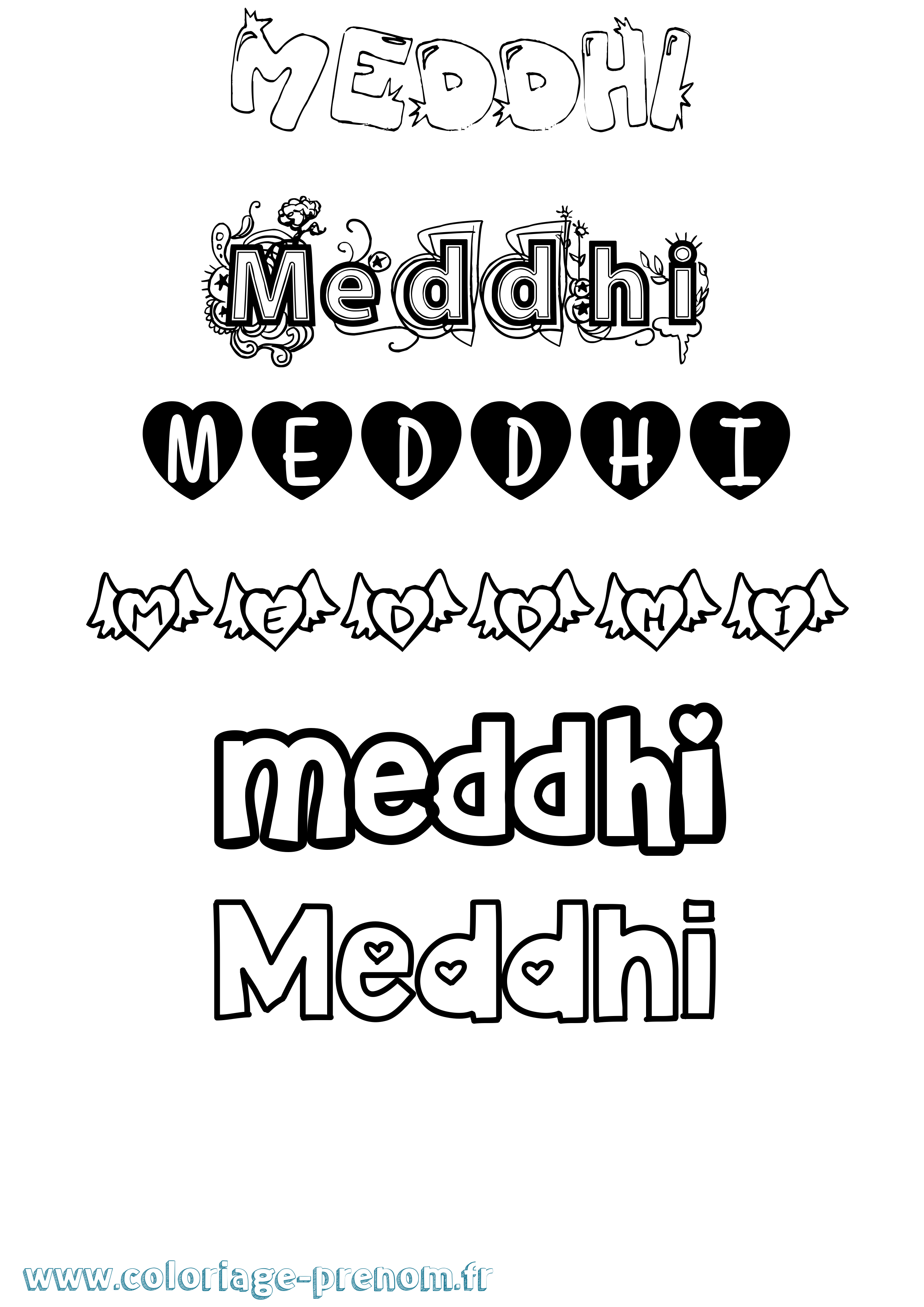 Coloriage prénom Meddhi Girly