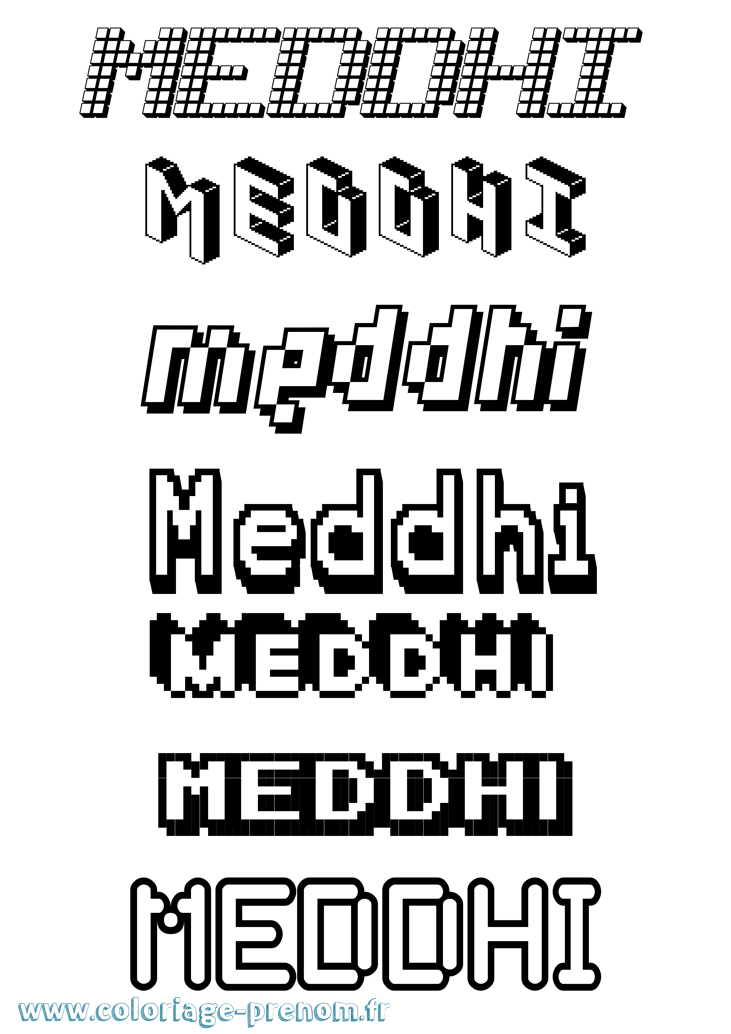 Coloriage prénom Meddhi Pixel