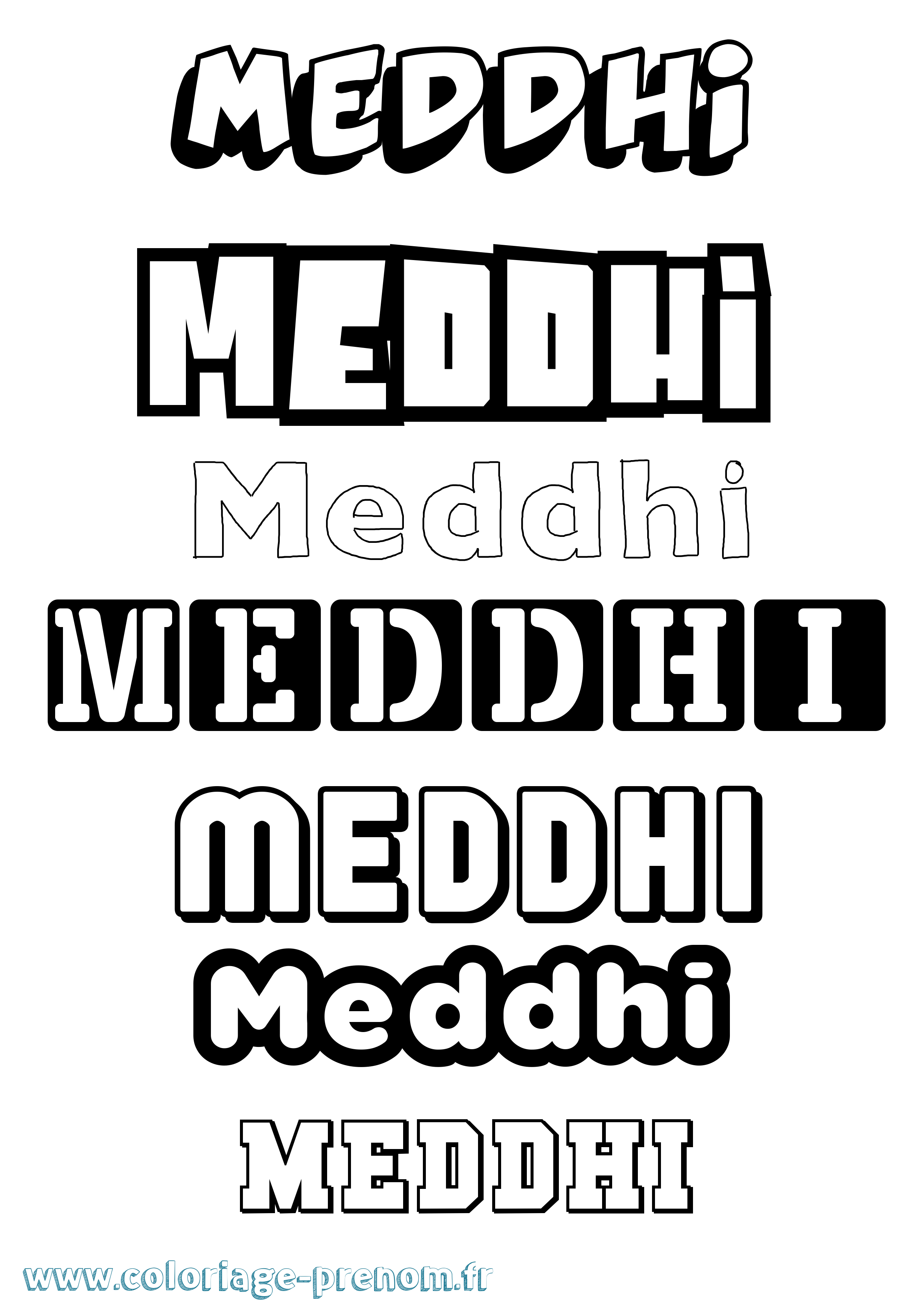 Coloriage prénom Meddhi Simple