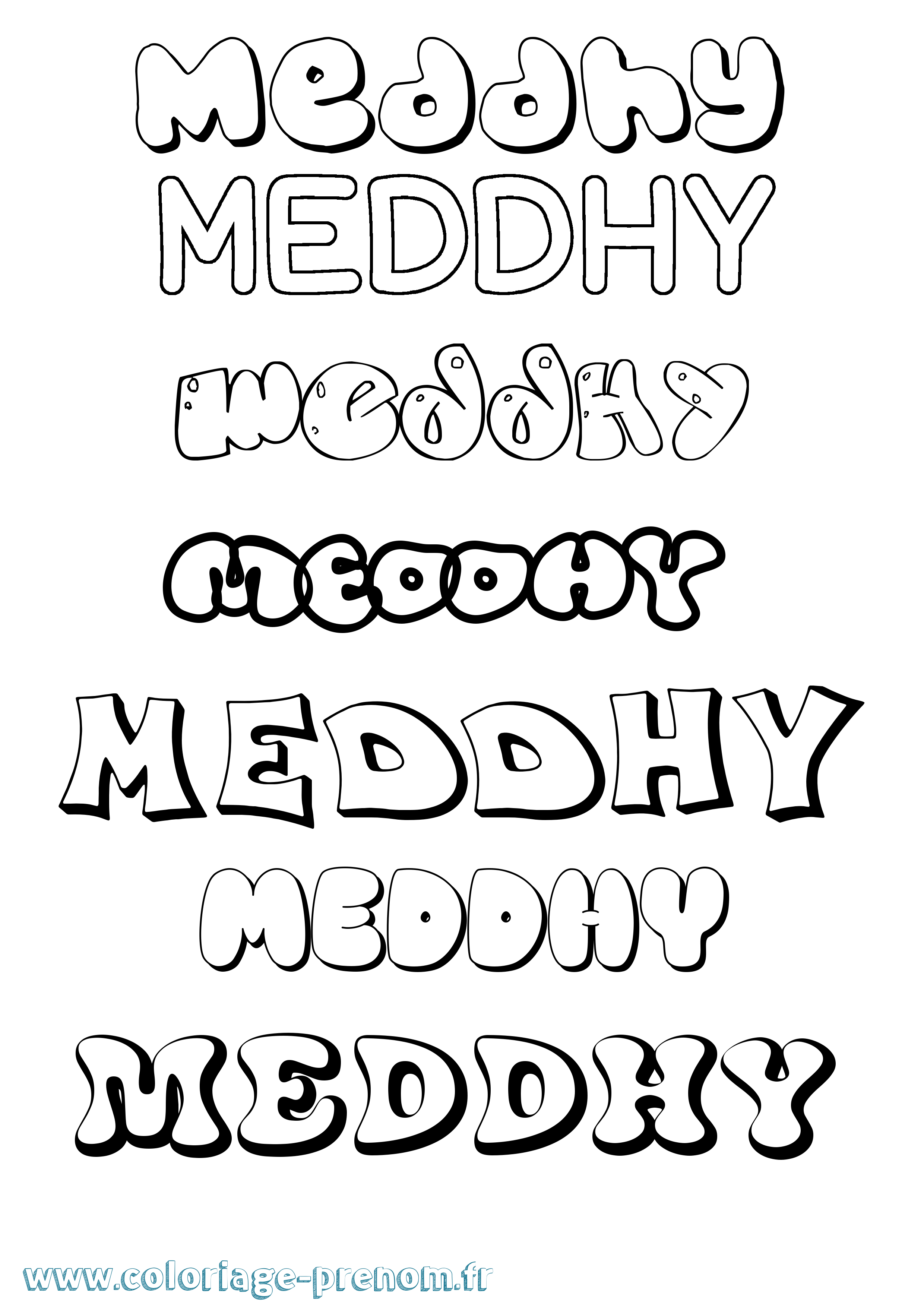 Coloriage prénom Meddhy Bubble