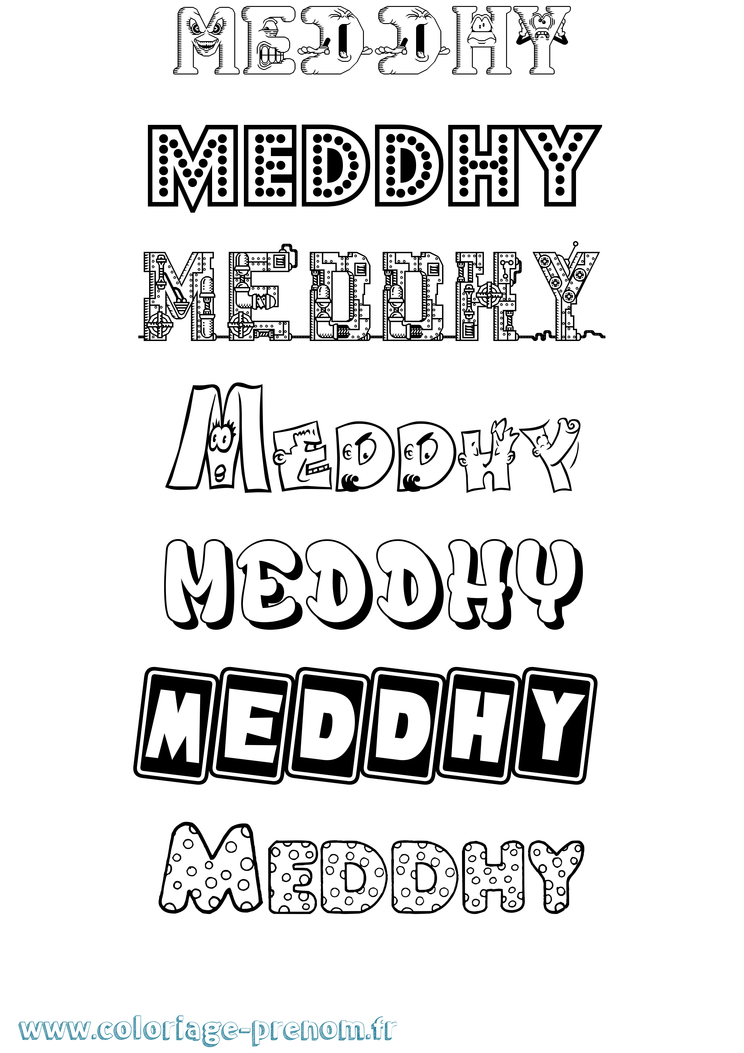 Coloriage prénom Meddhy Fun