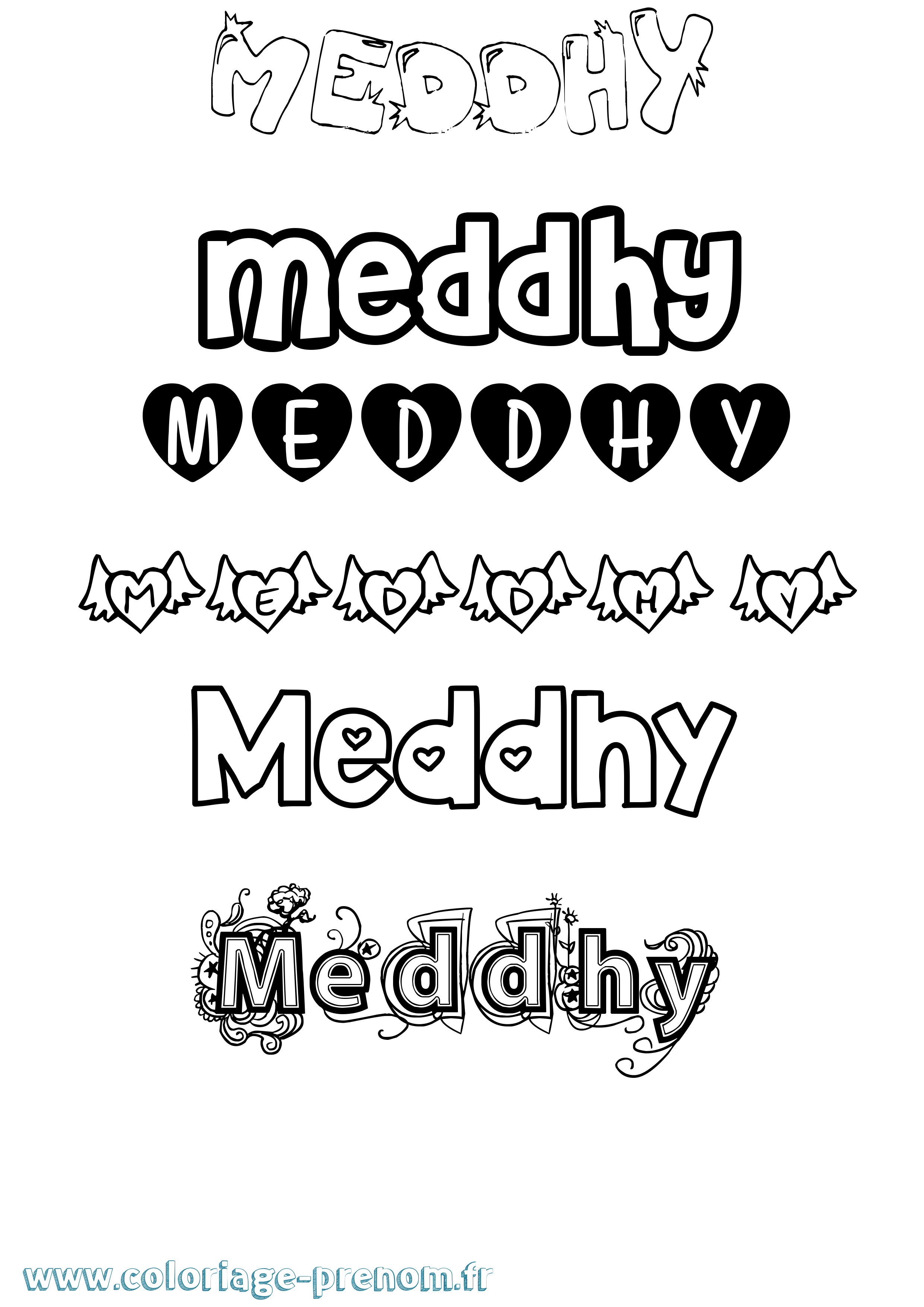 Coloriage prénom Meddhy Girly
