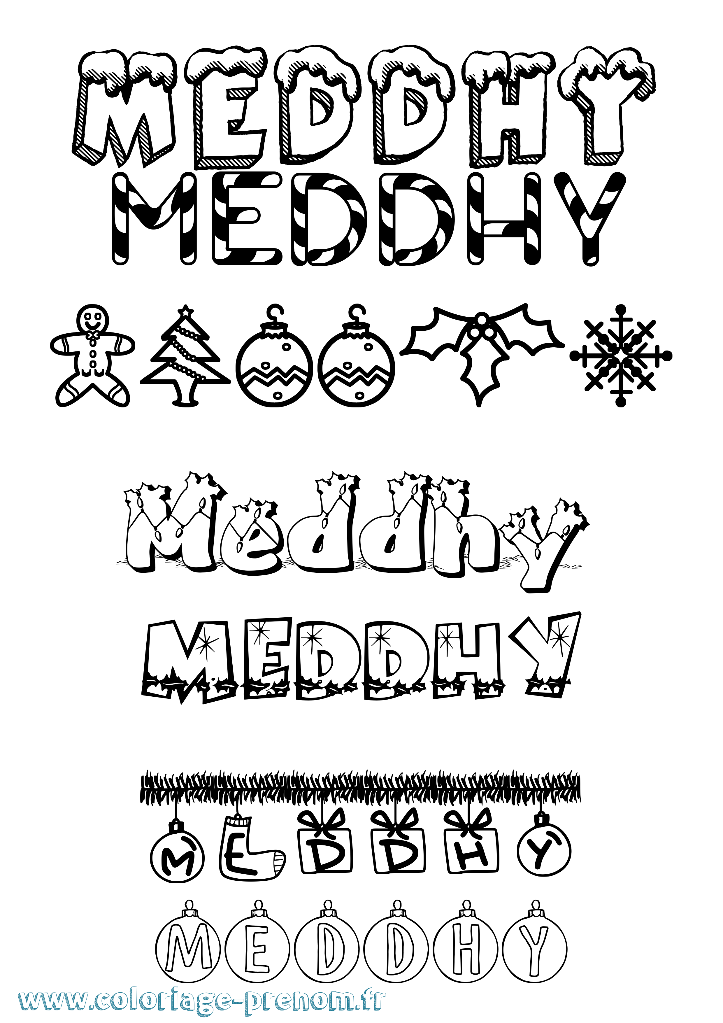 Coloriage prénom Meddhy Noël