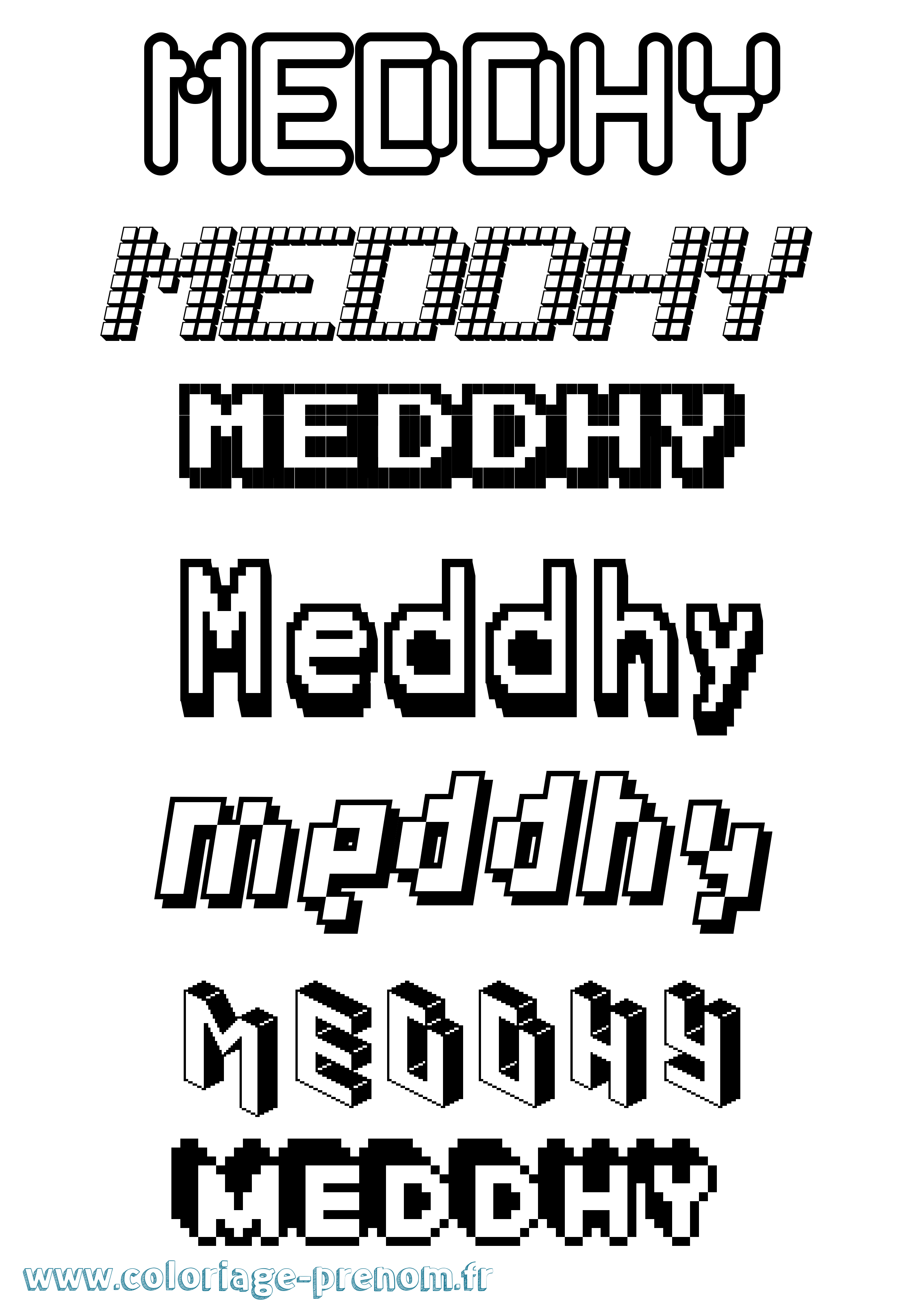 Coloriage prénom Meddhy Pixel
