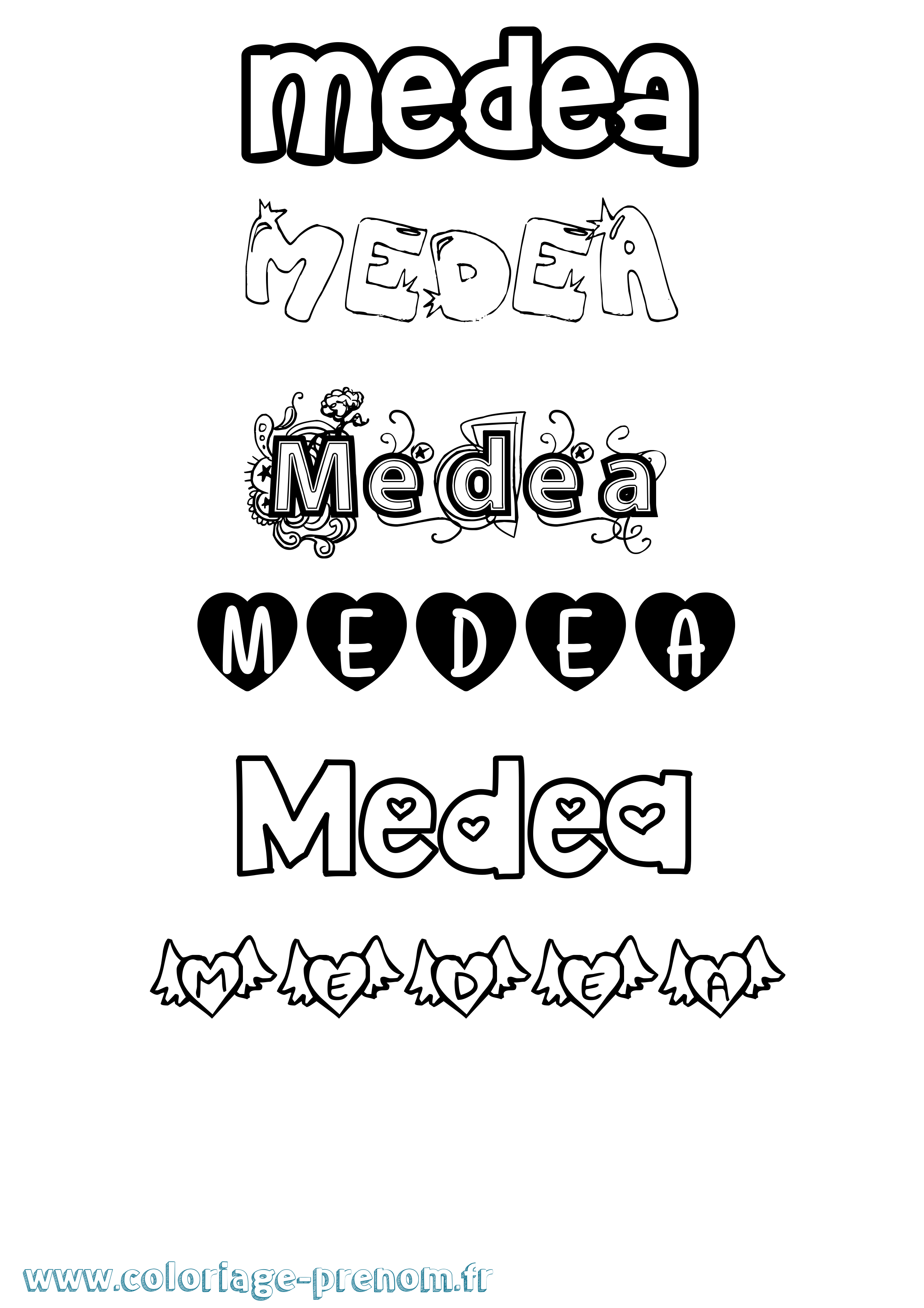 Coloriage prénom Medea Girly
