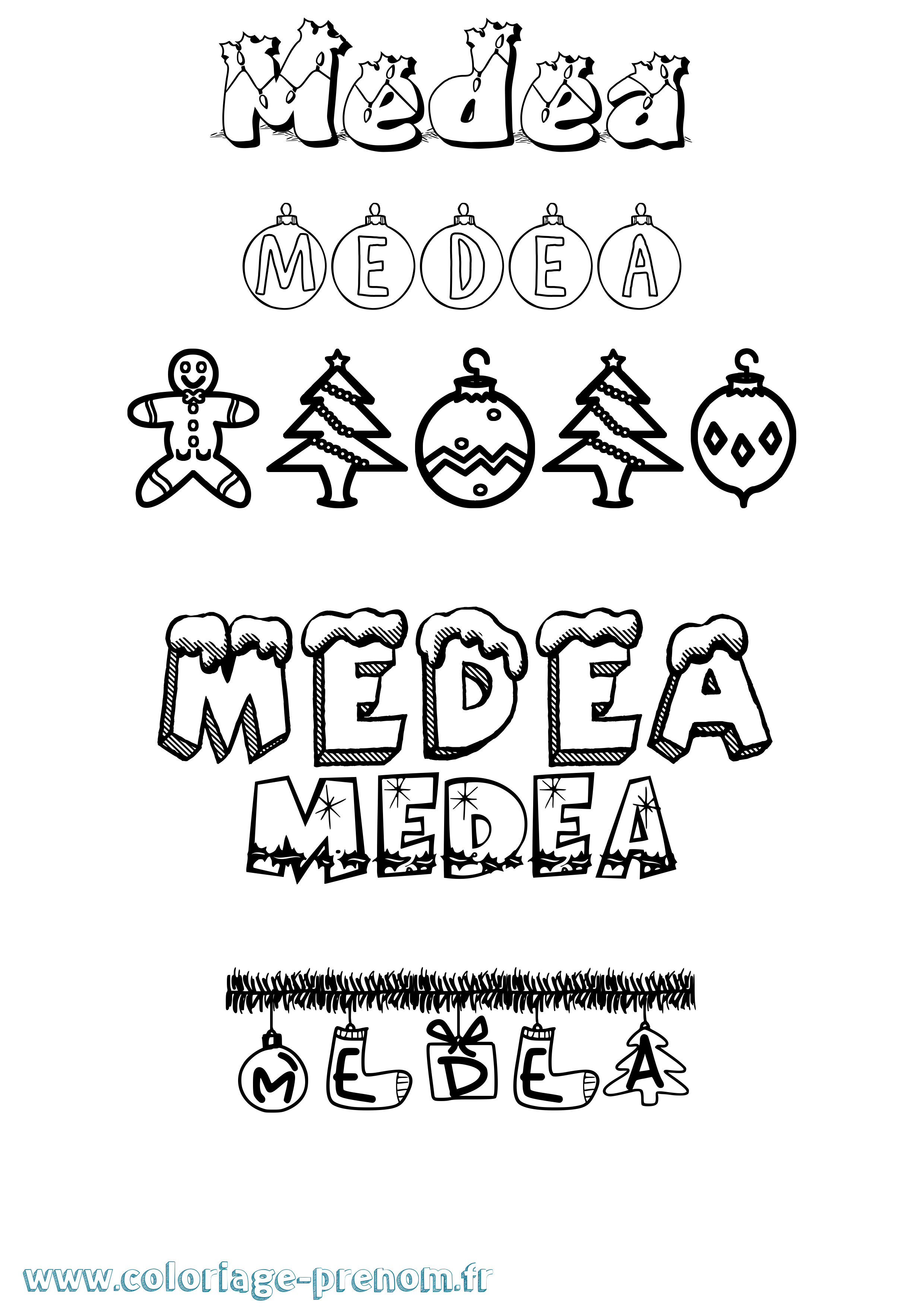Coloriage prénom Medea Noël