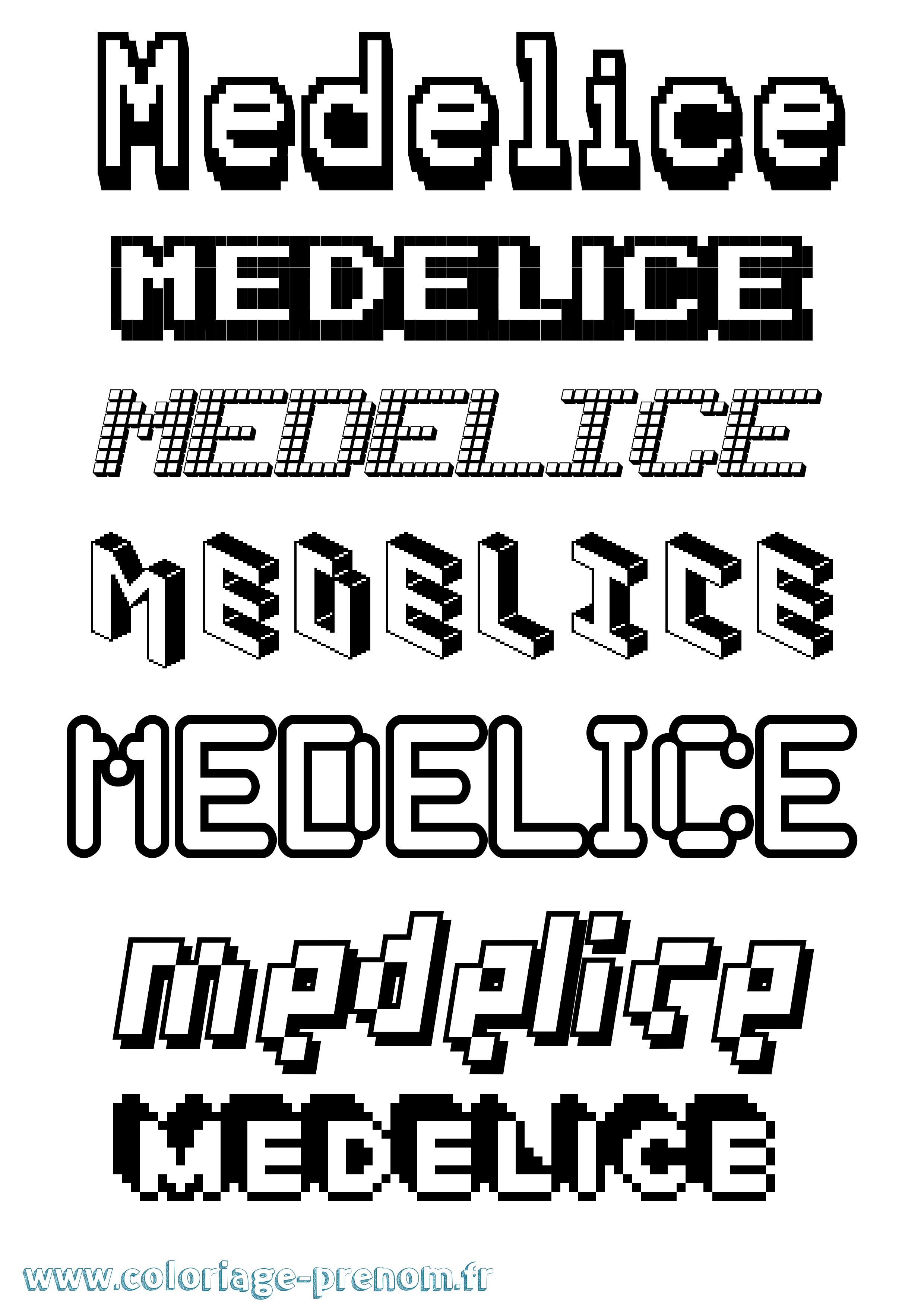 Coloriage prénom Medelice Pixel