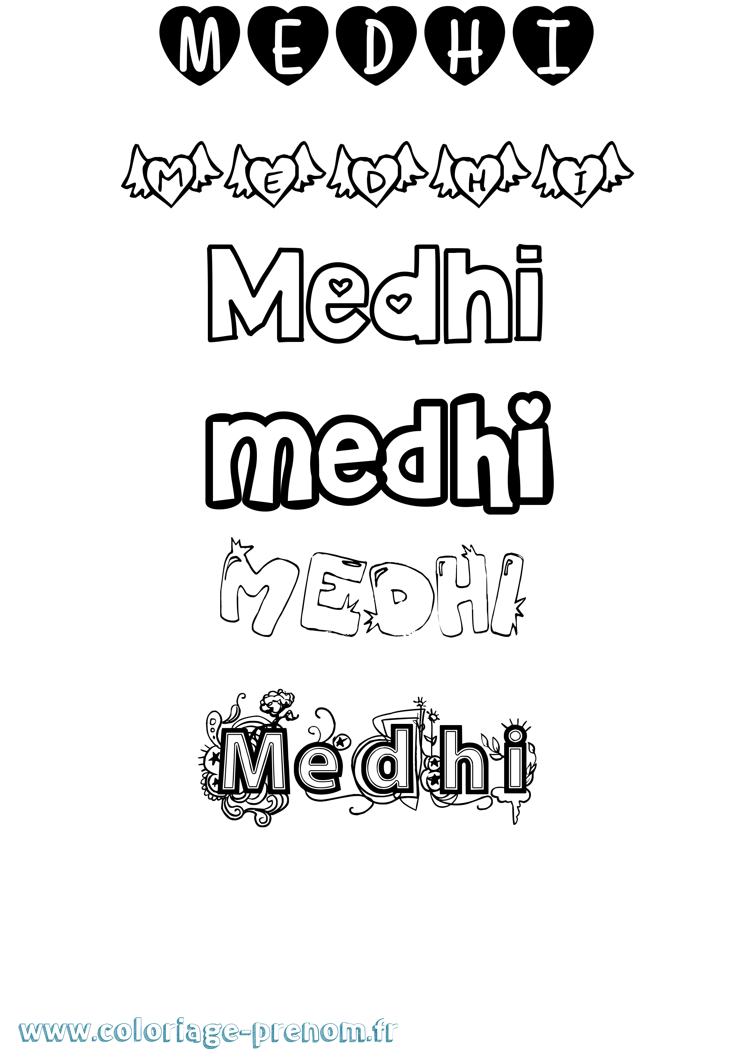 Coloriage prénom Medhi Girly