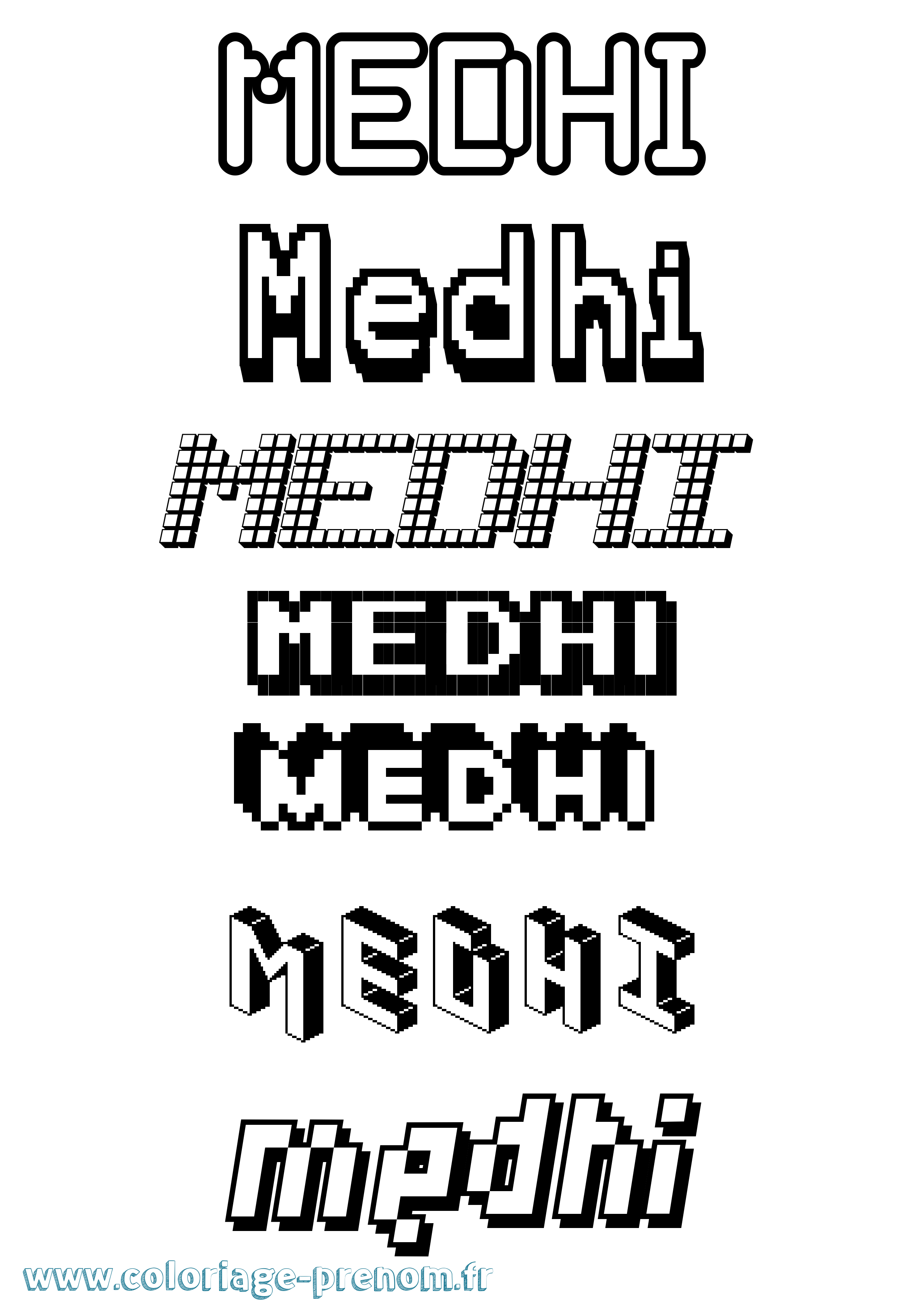 Coloriage prénom Medhi Pixel