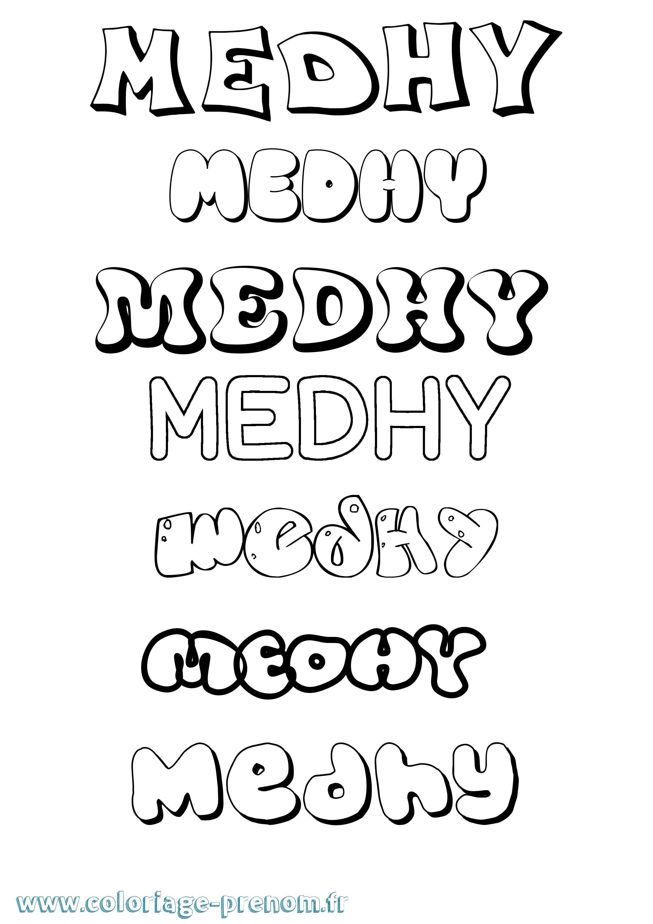 Coloriage prénom Medhy Bubble