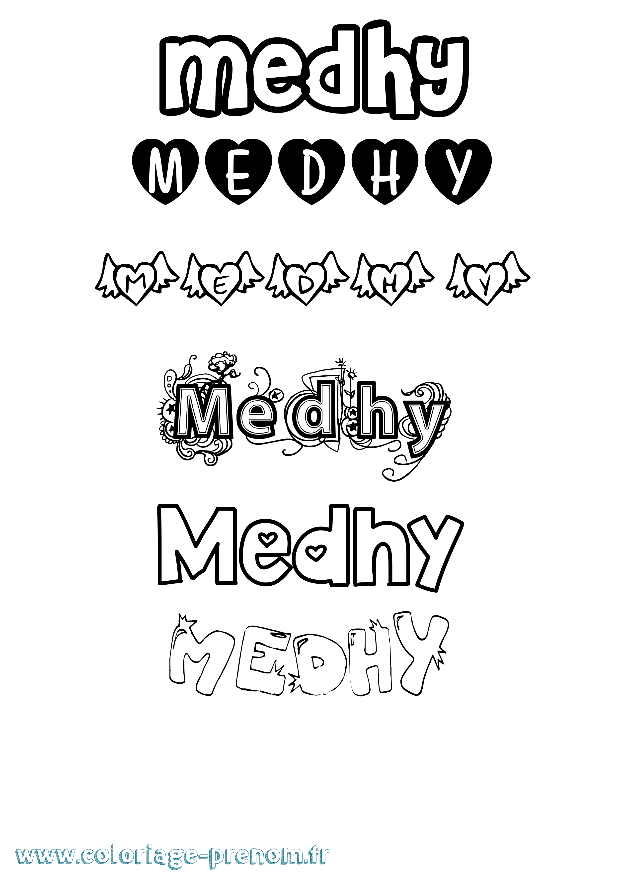 Coloriage prénom Medhy Girly