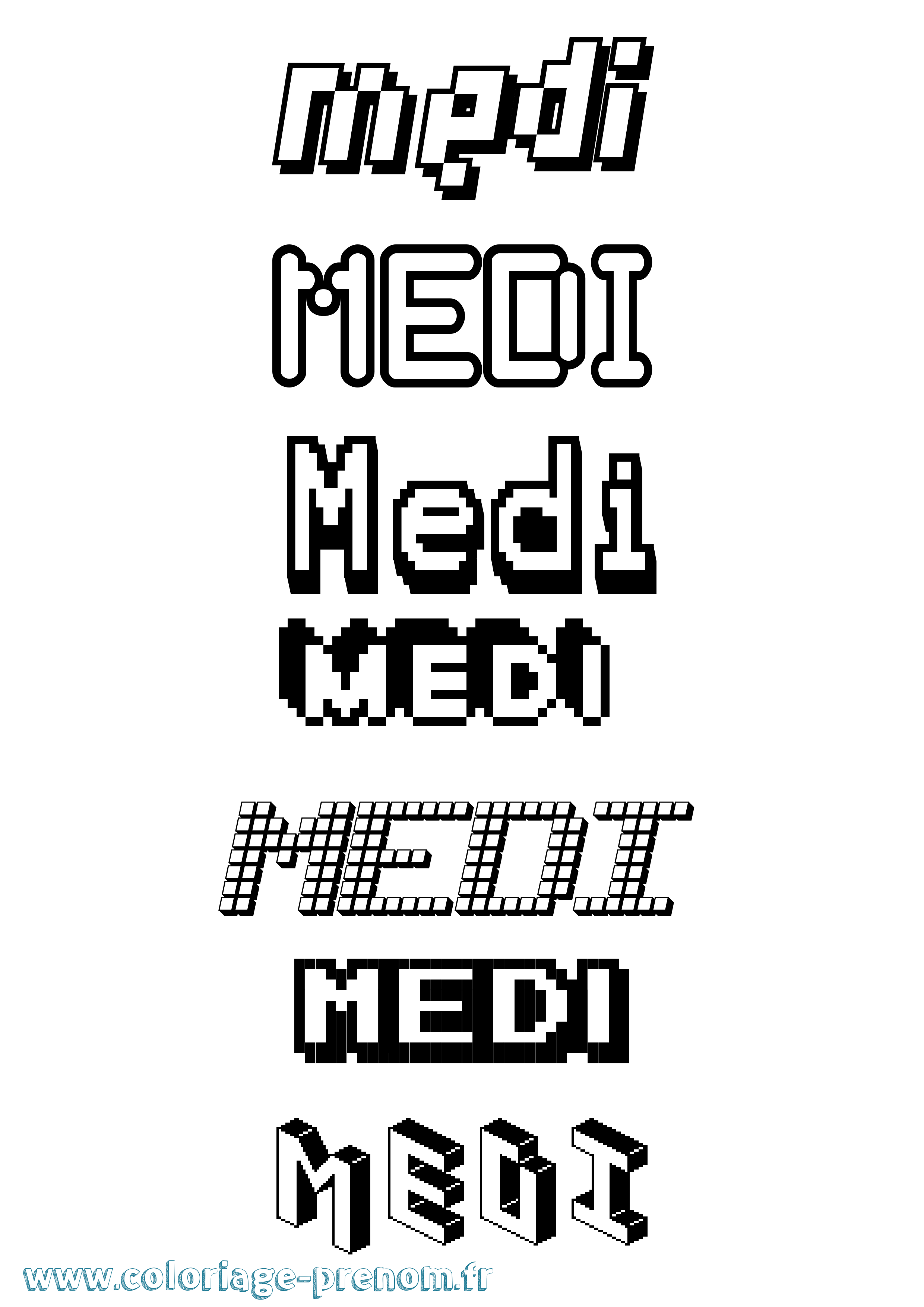 Coloriage prénom Medi Pixel