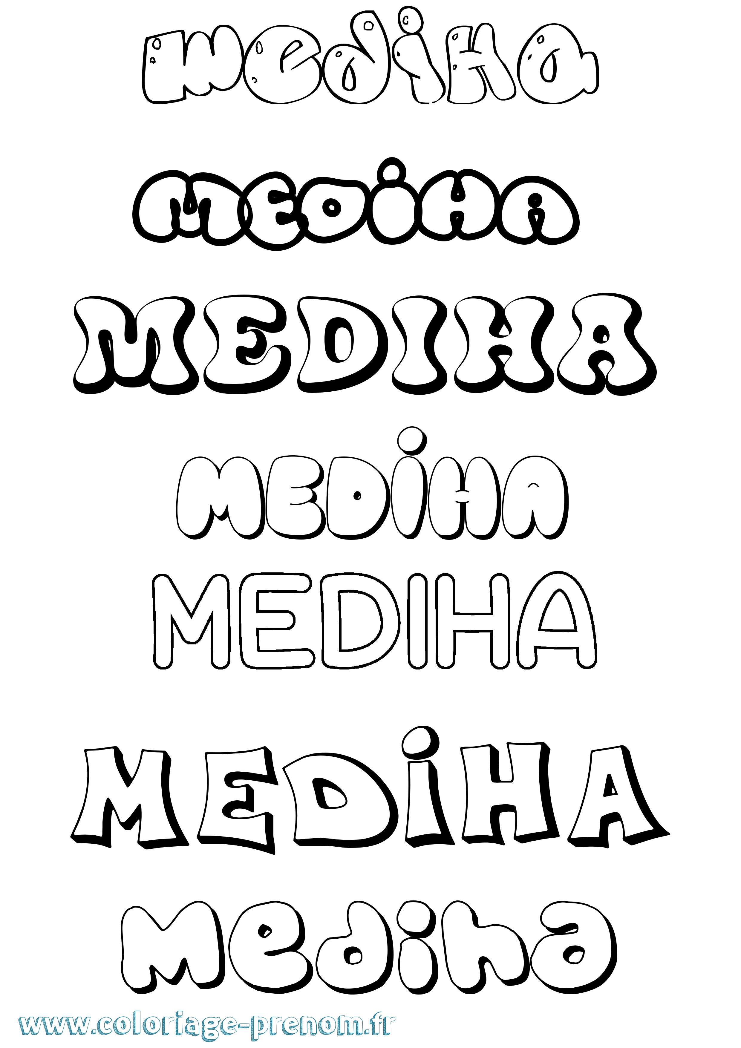 Coloriage prénom Mediha Bubble