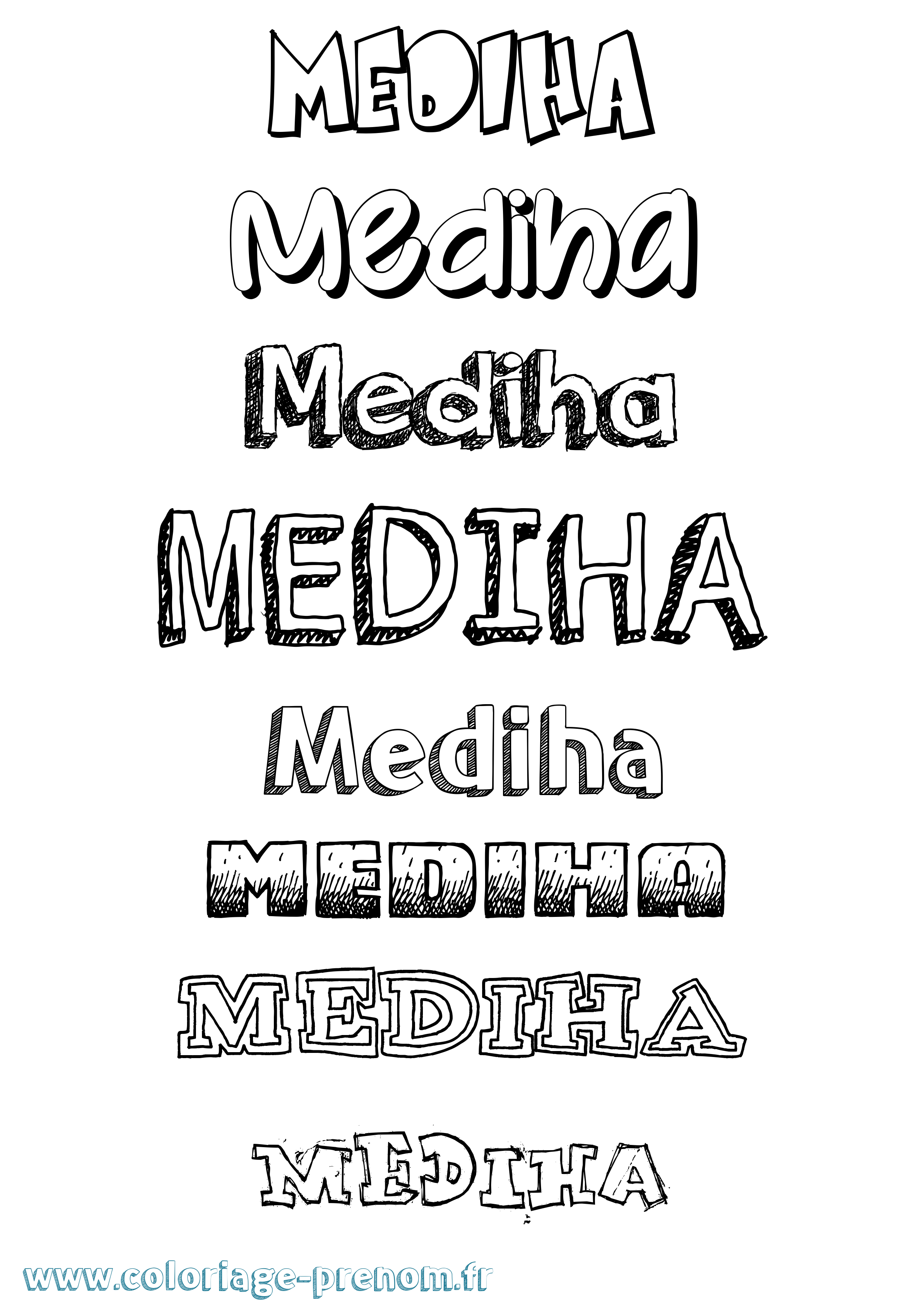 Coloriage prénom Mediha Dessiné