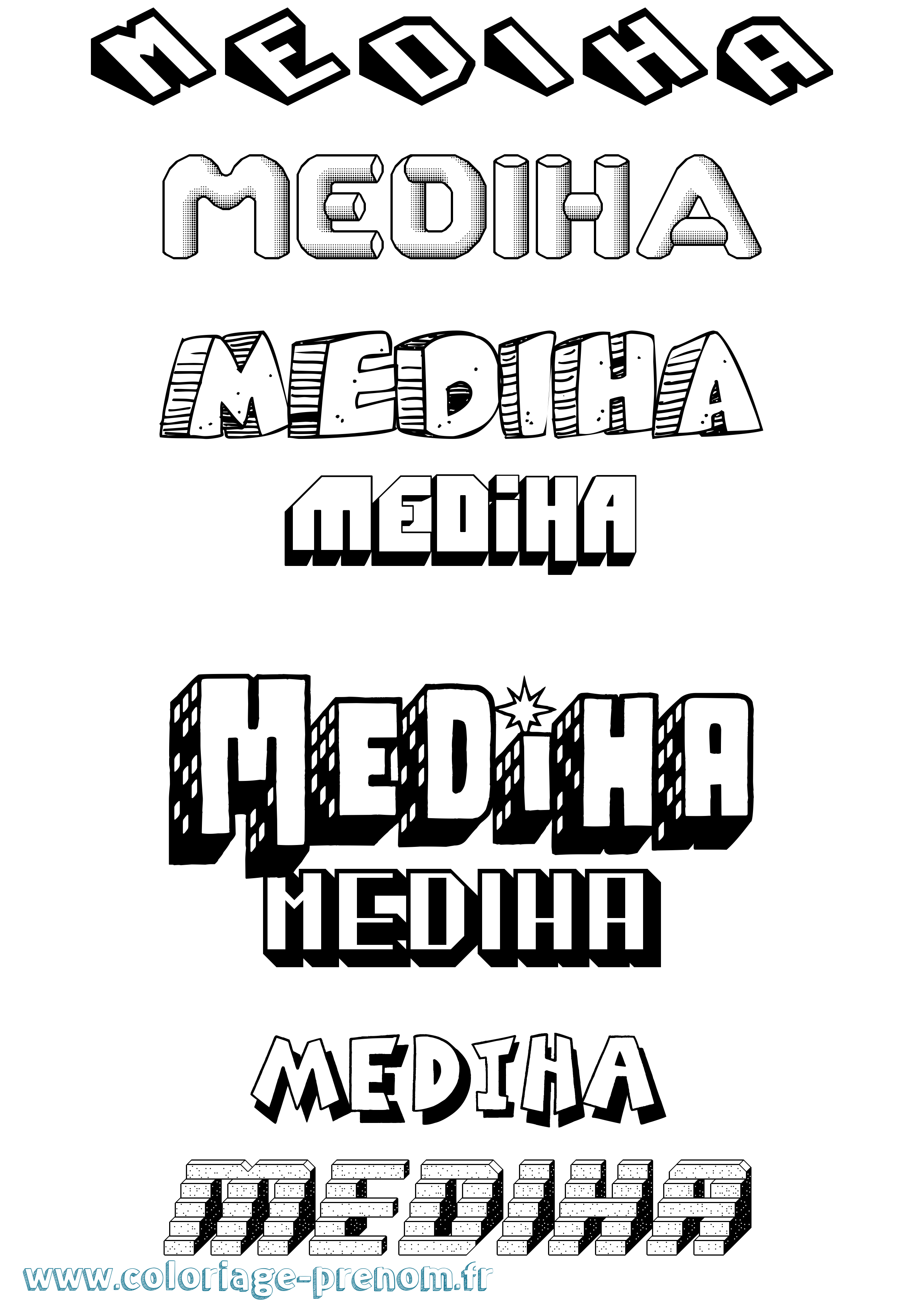 Coloriage prénom Mediha Effet 3D