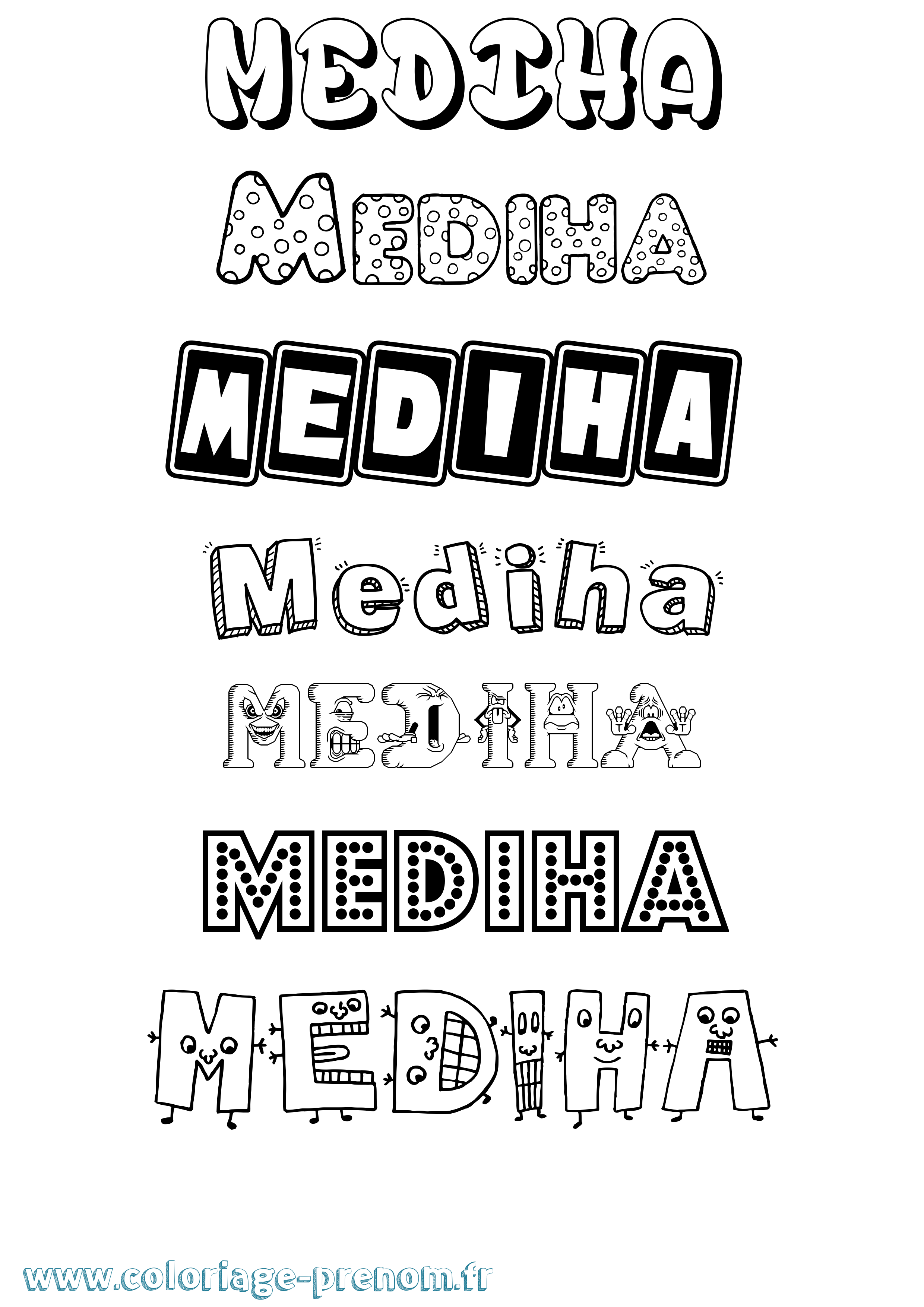Coloriage prénom Mediha Fun