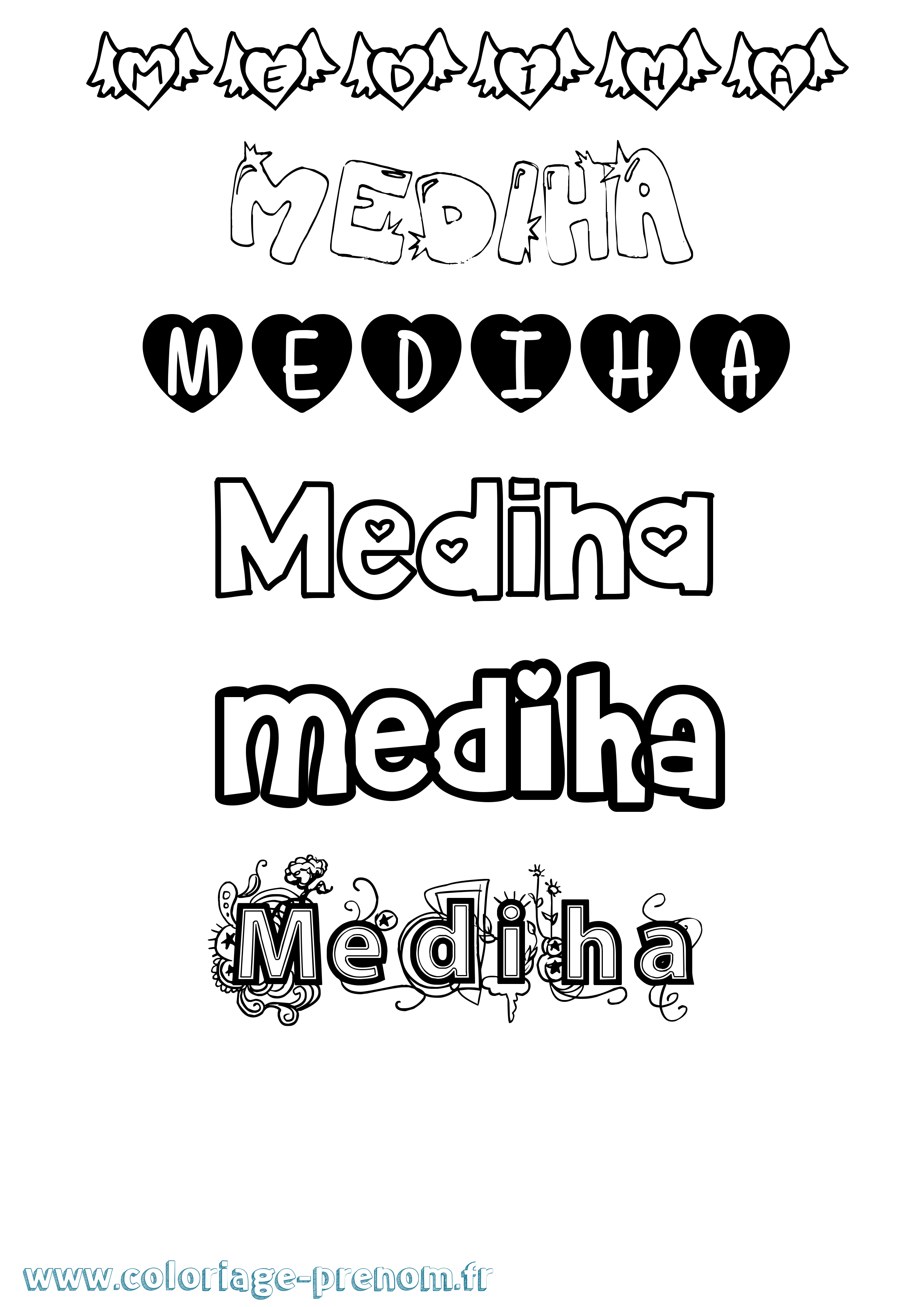 Coloriage prénom Mediha Girly