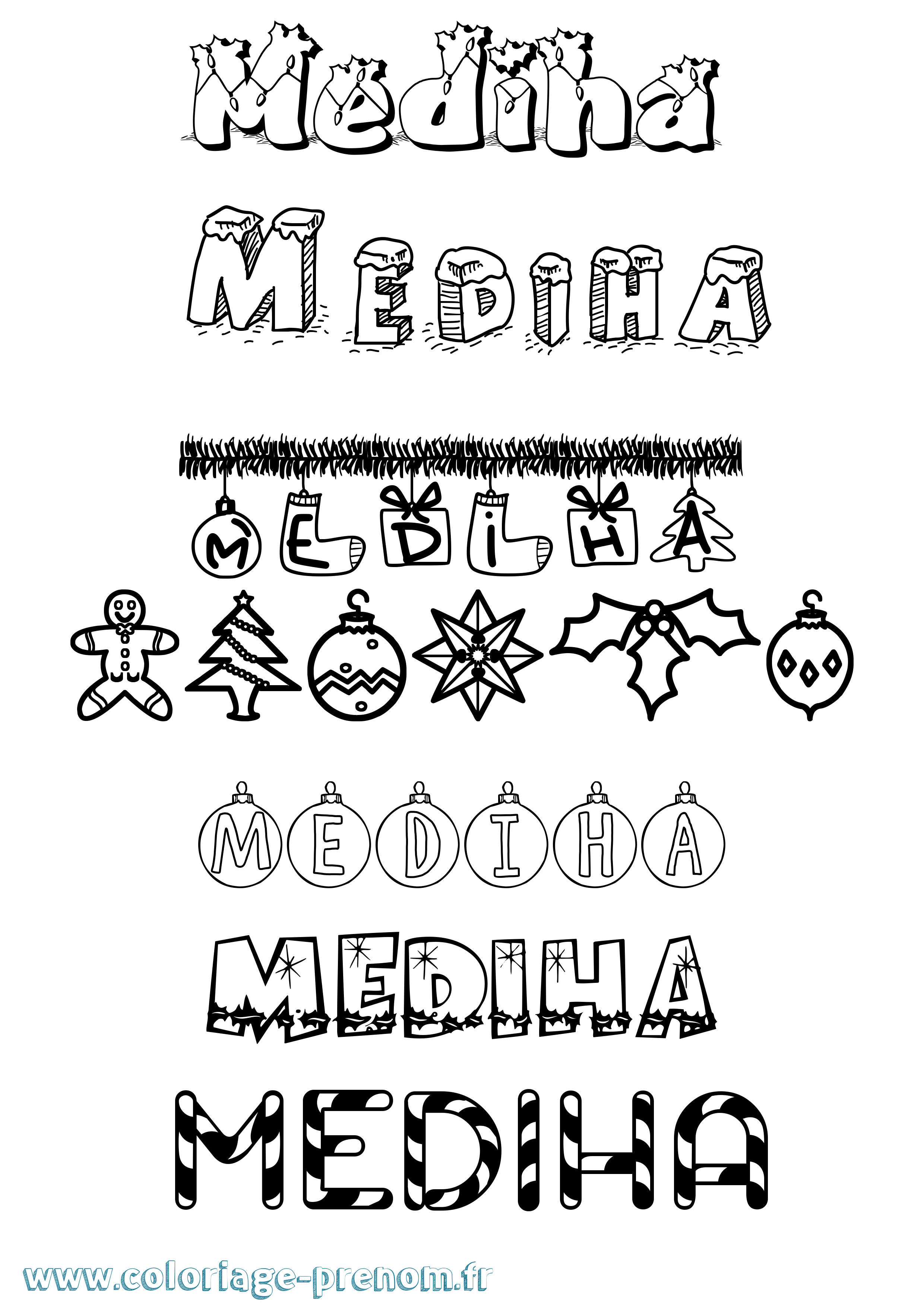 Coloriage prénom Mediha Noël
