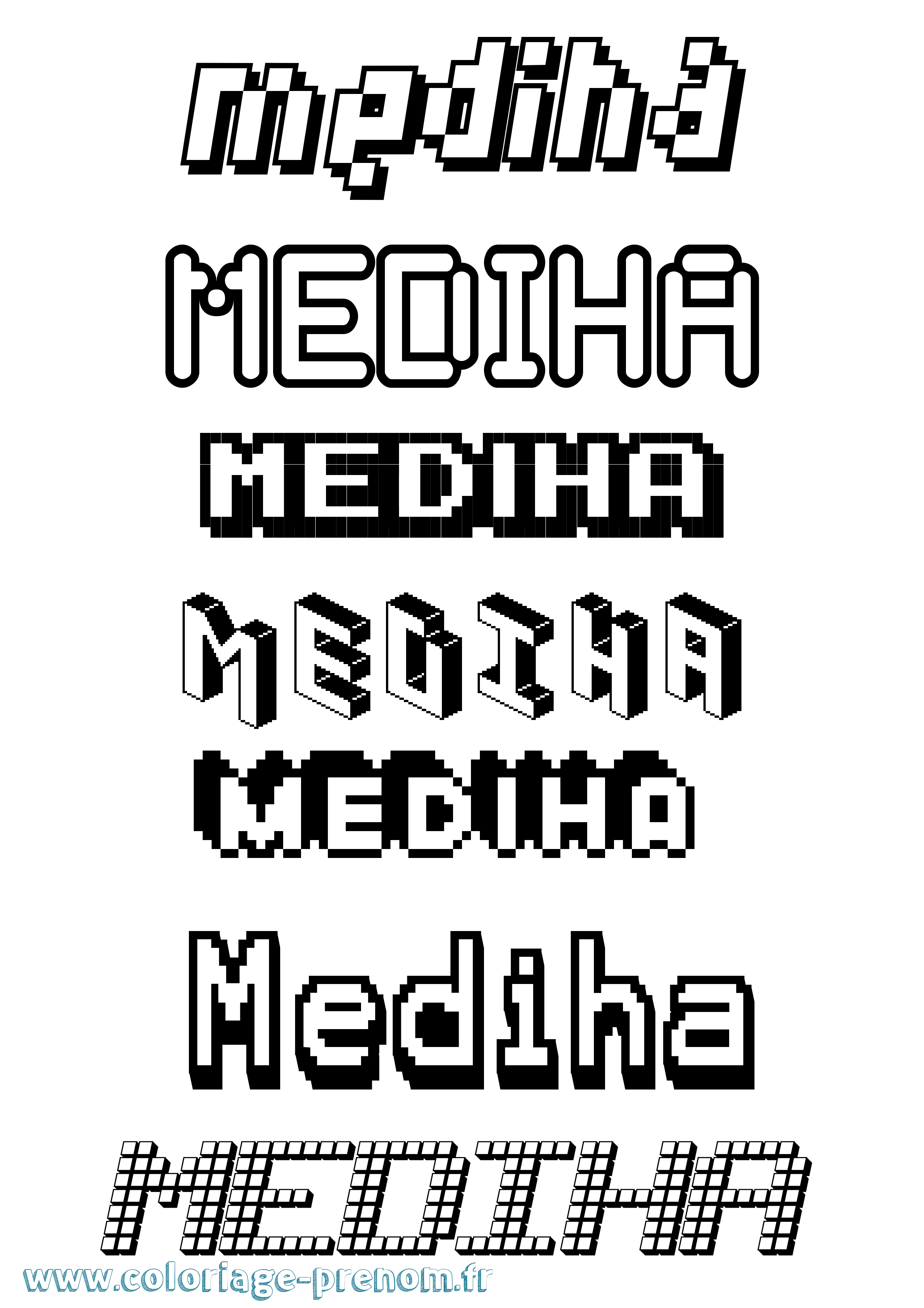 Coloriage prénom Mediha Pixel