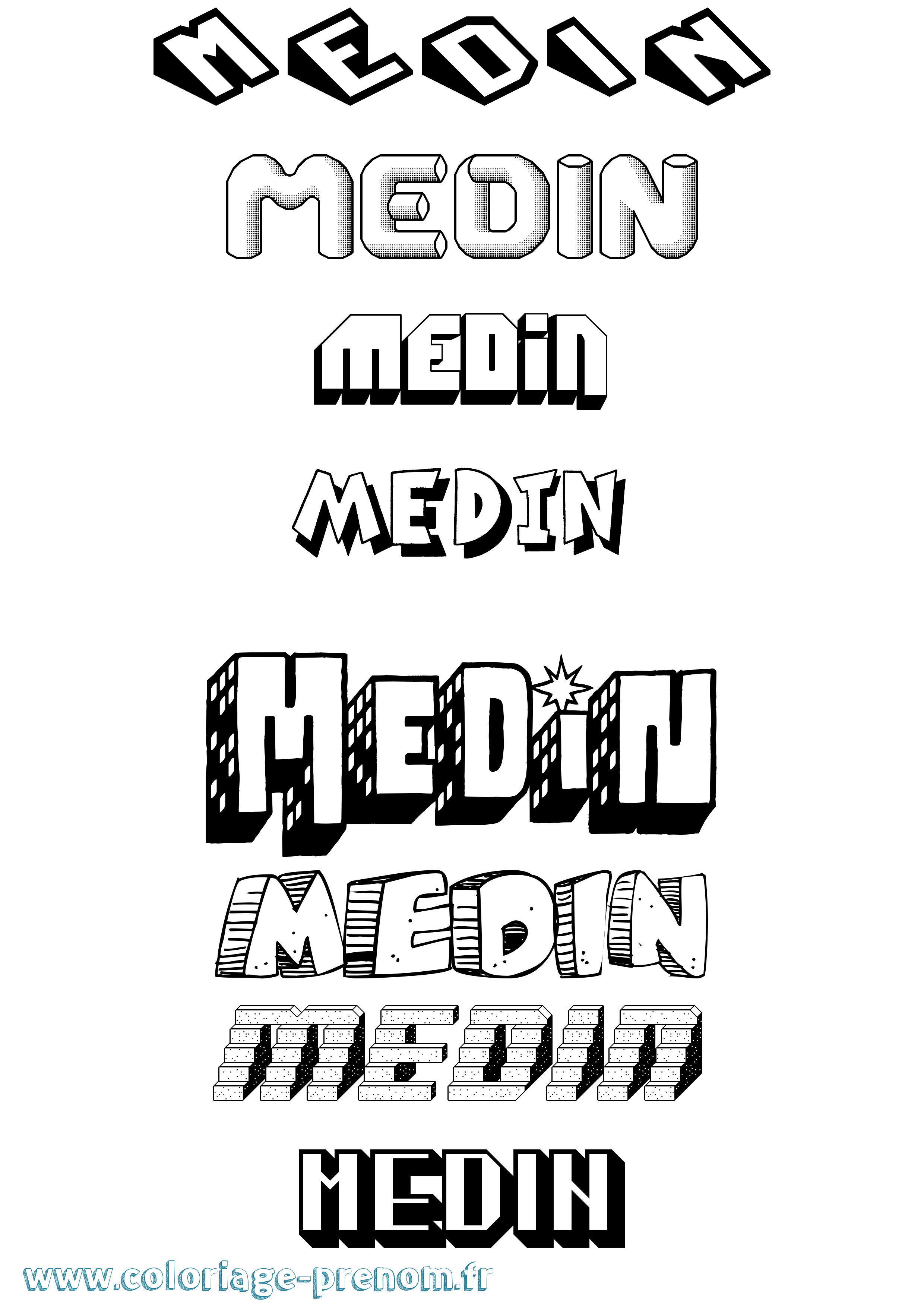 Coloriage prénom Medin Effet 3D