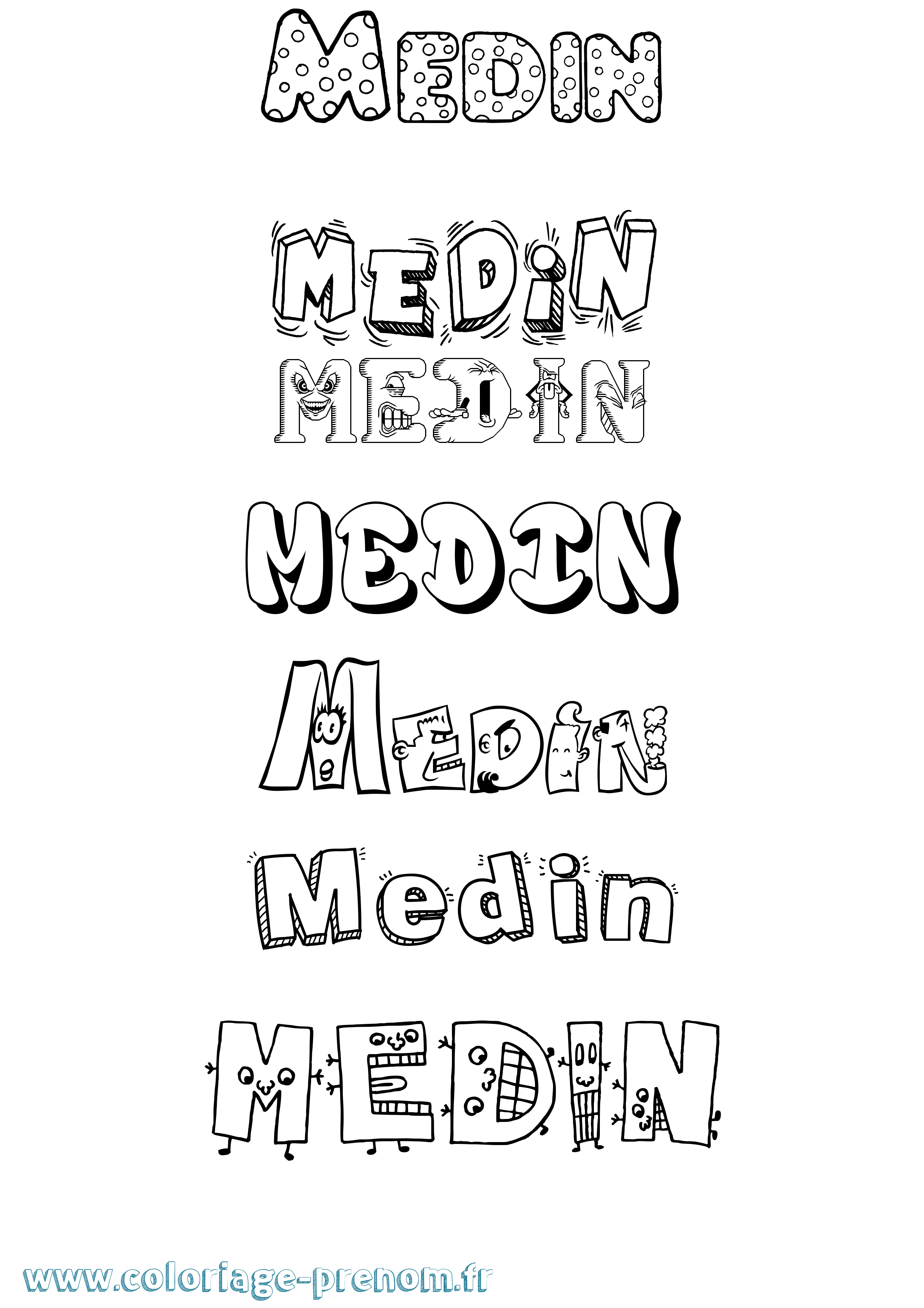 Coloriage prénom Medin Fun