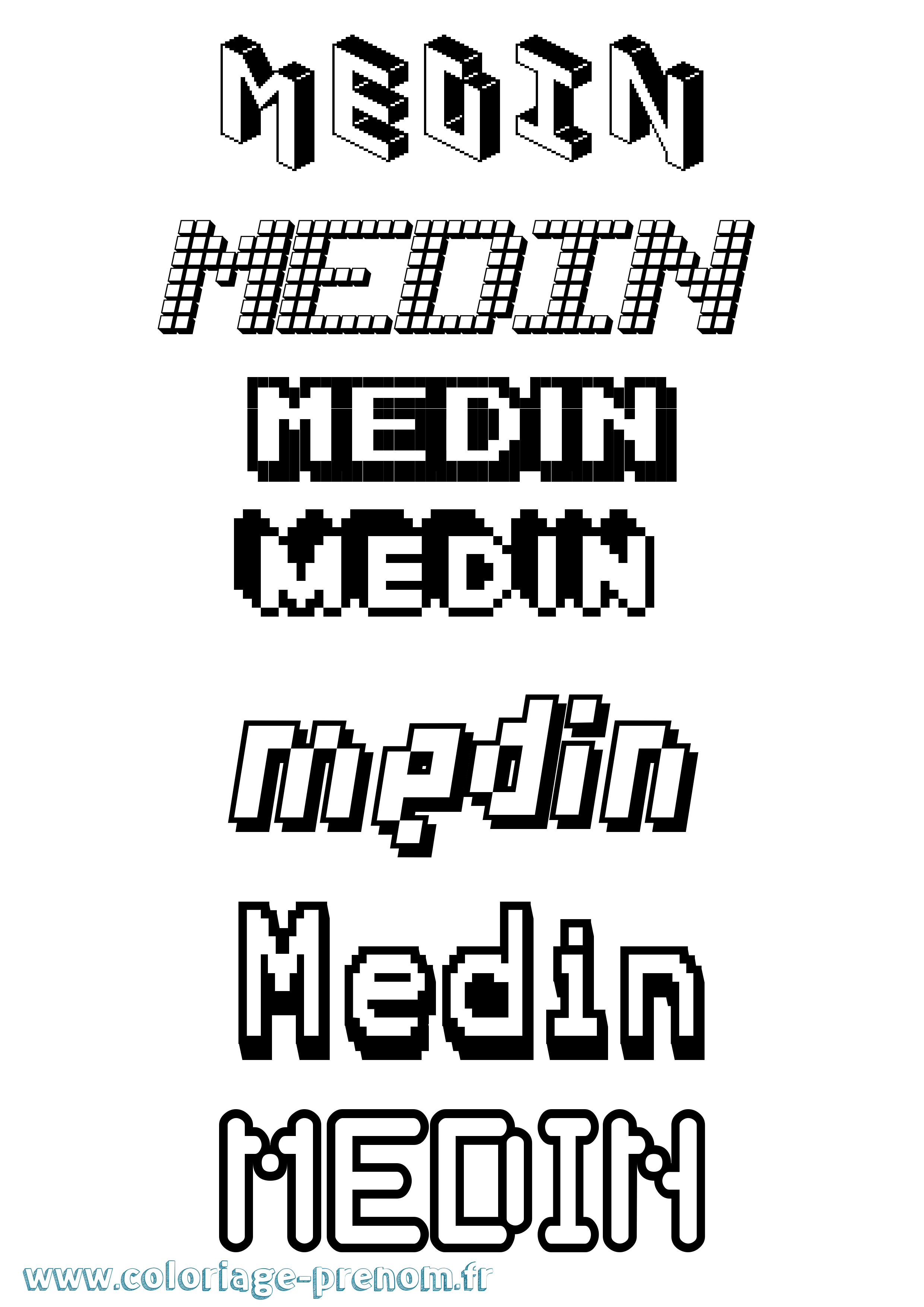 Coloriage prénom Medin Pixel