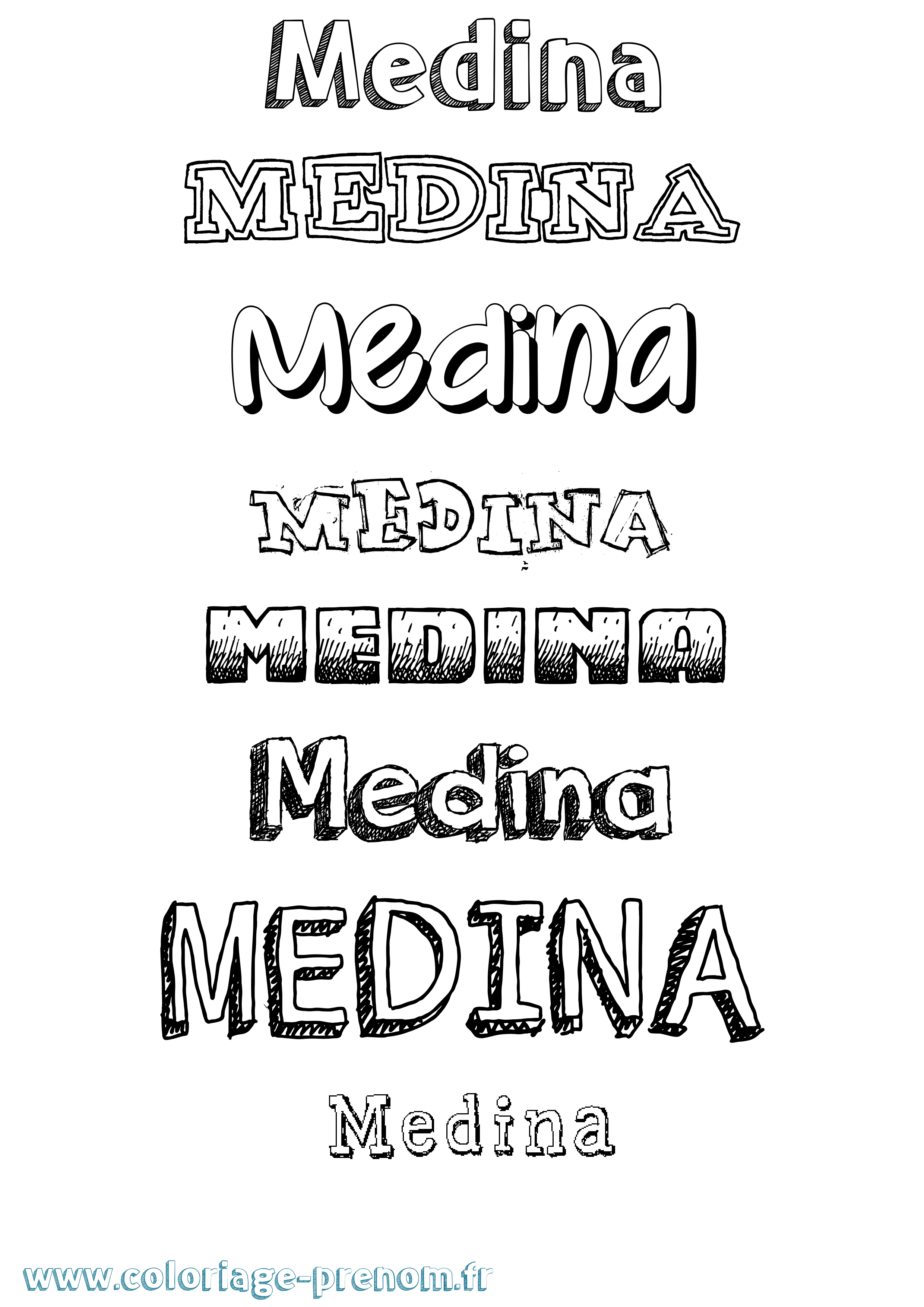 Coloriage prénom Medina Dessiné