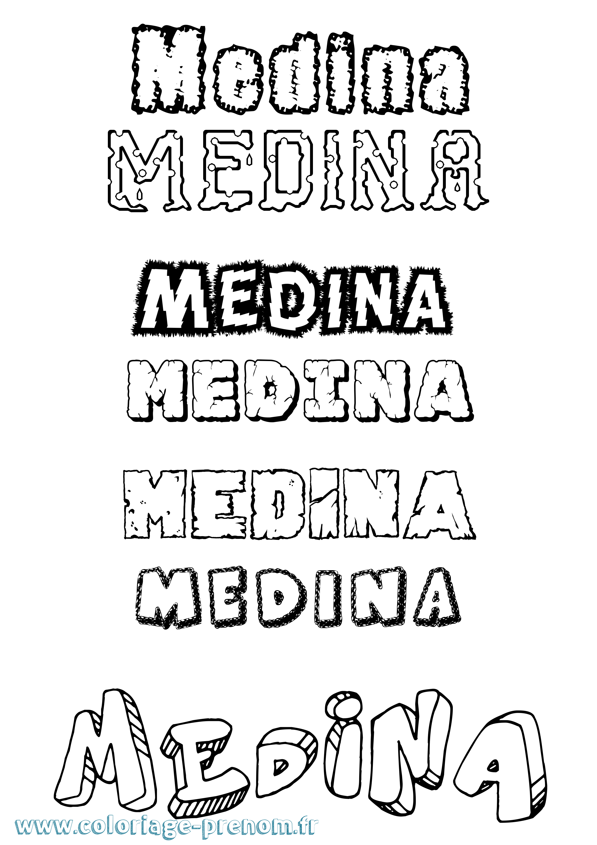 Coloriage prénom Medina Destructuré