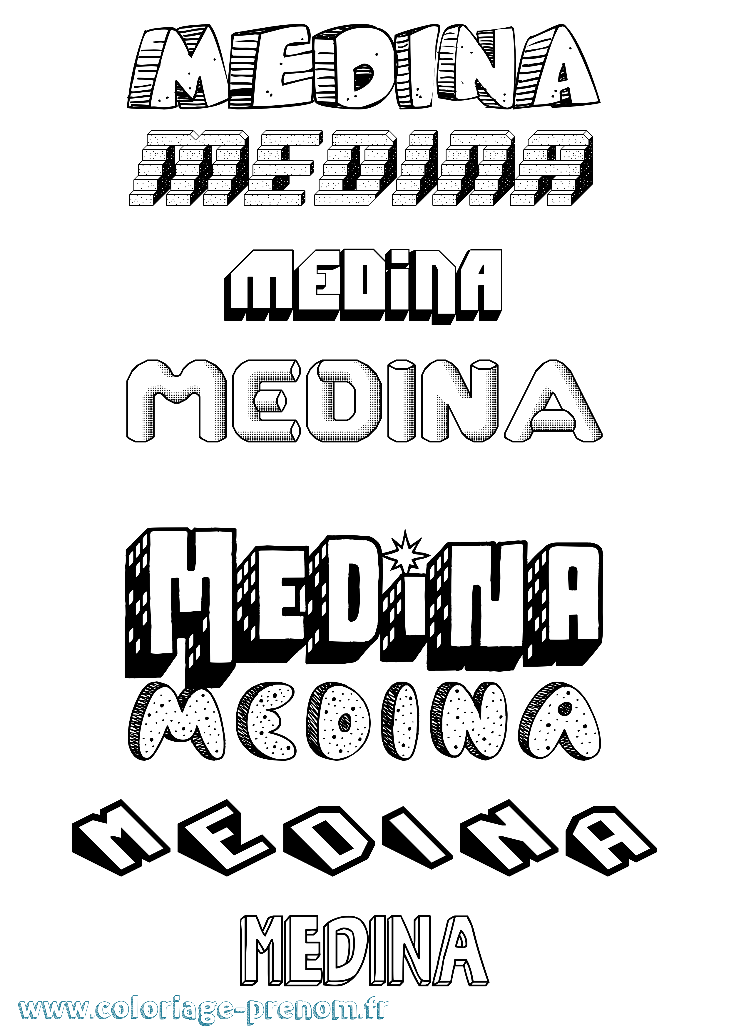 Coloriage prénom Medina Effet 3D