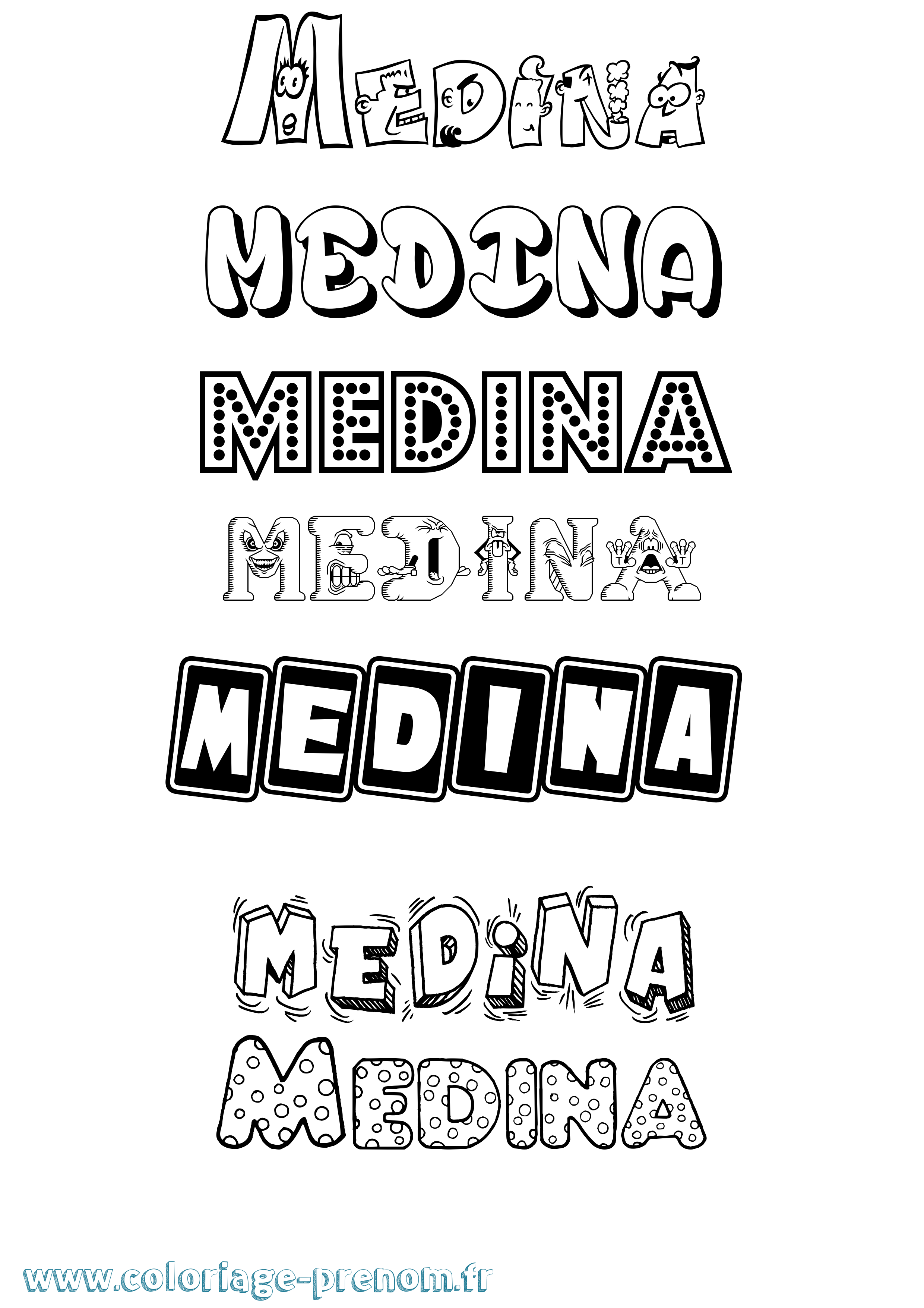 Coloriage prénom Medina Fun