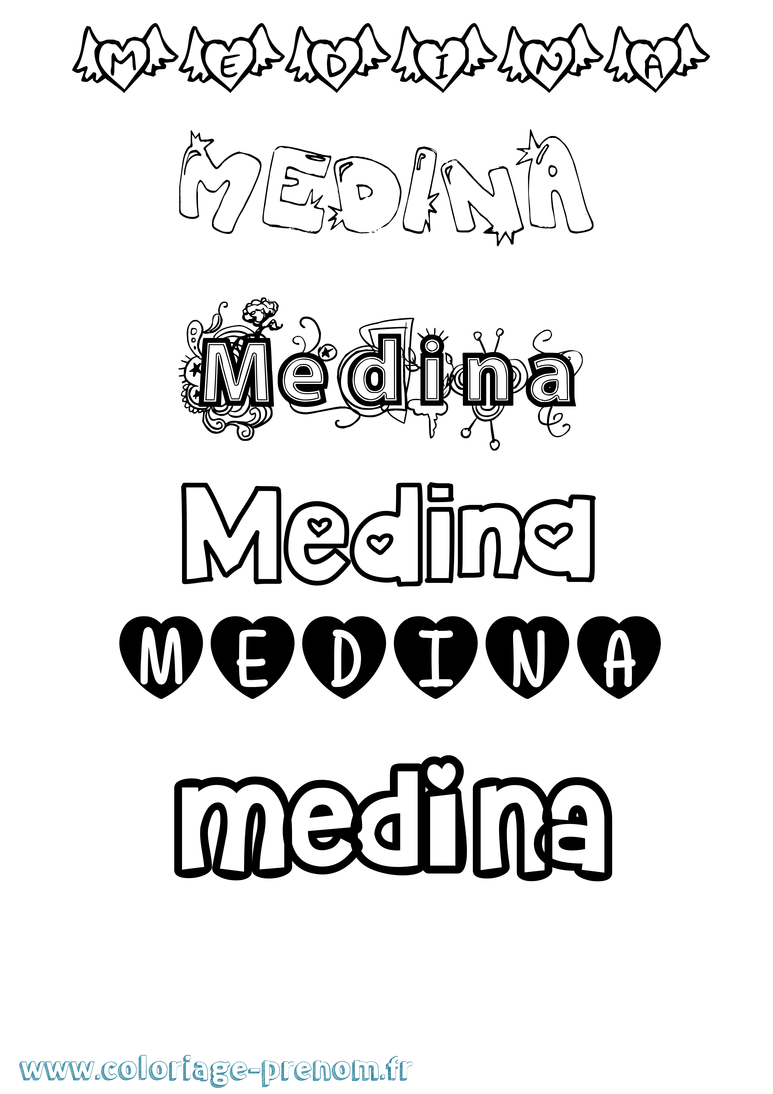 Coloriage prénom Medina Girly