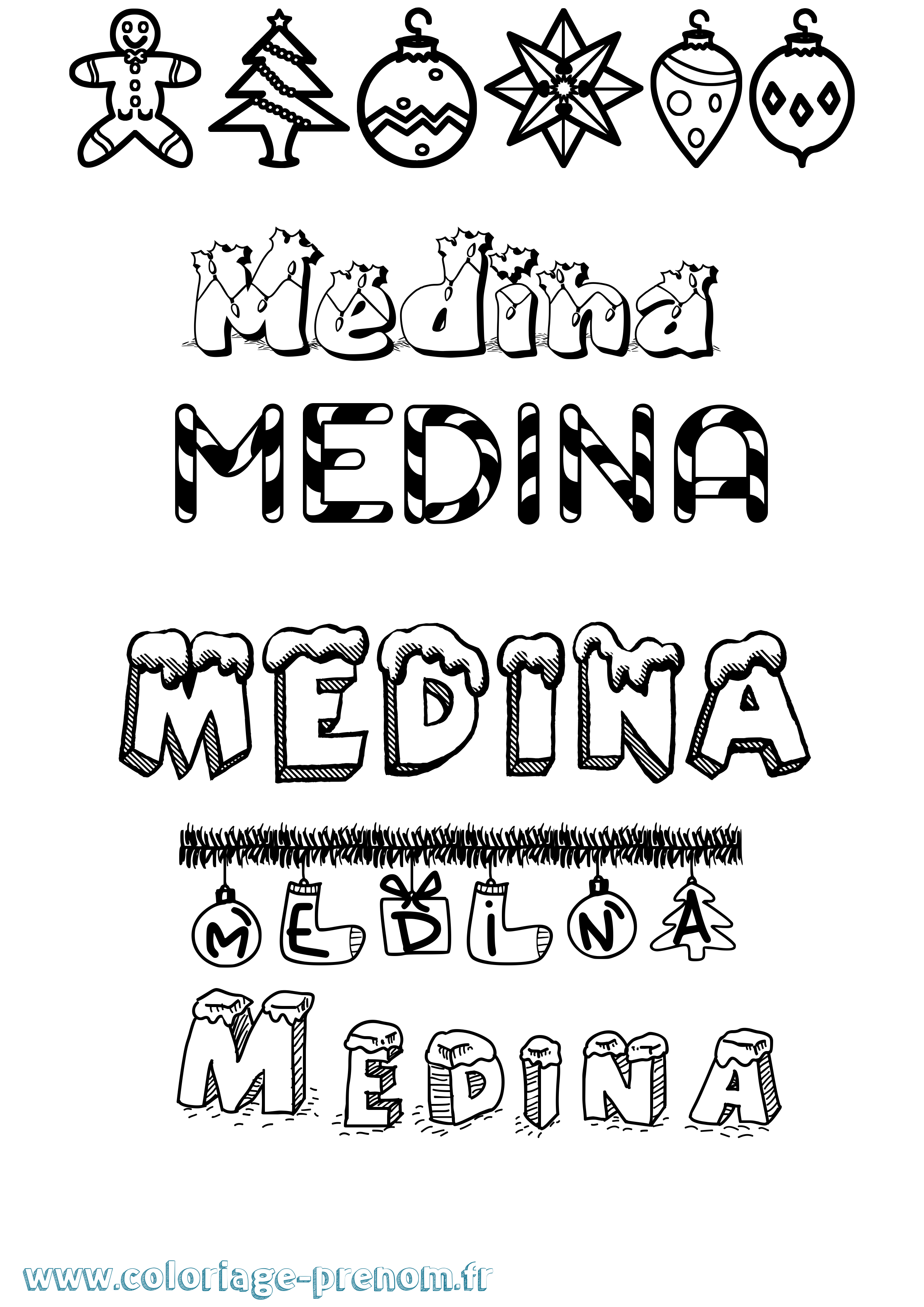 Coloriage prénom Medina Noël